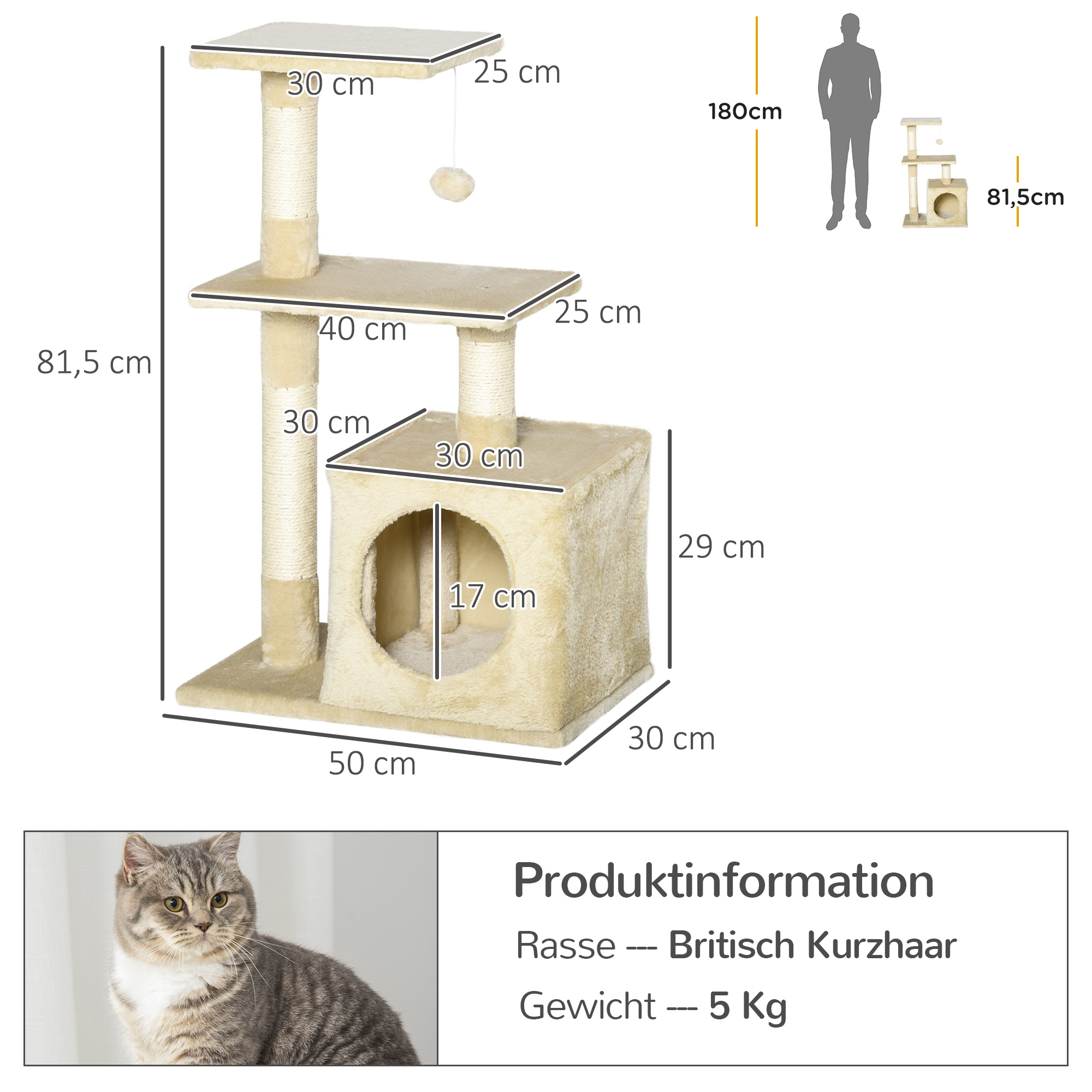 Kissapuu majalla, 81,5 cm, beige - Image 3