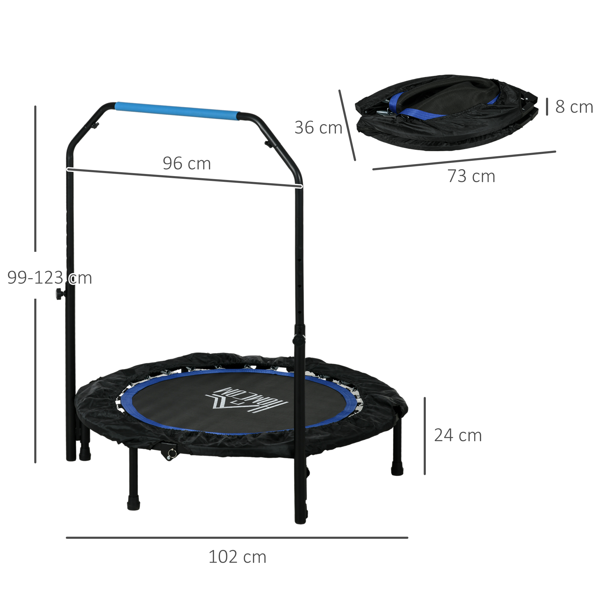 Salokāms fitnesa batuts ar regulējamu rokturi, Ø102 x 99-123 cm, melns / zils - Image 3