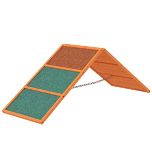 Koertele mõeldud agility-ramp, kokkupandav, reguleeritava kõrgusega, libisemisvastane, kuusepuit, kuni 40 kg, 173 x 59 x 66 cm, oranž / roheline
