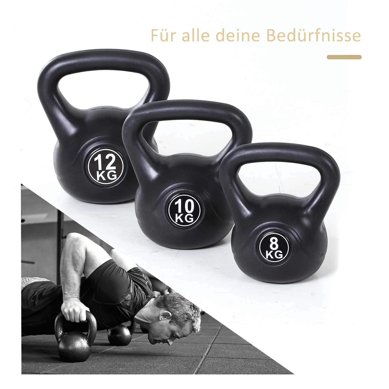 8 kg kettlebell, juoda, plastikas ir smėlis - Image 7