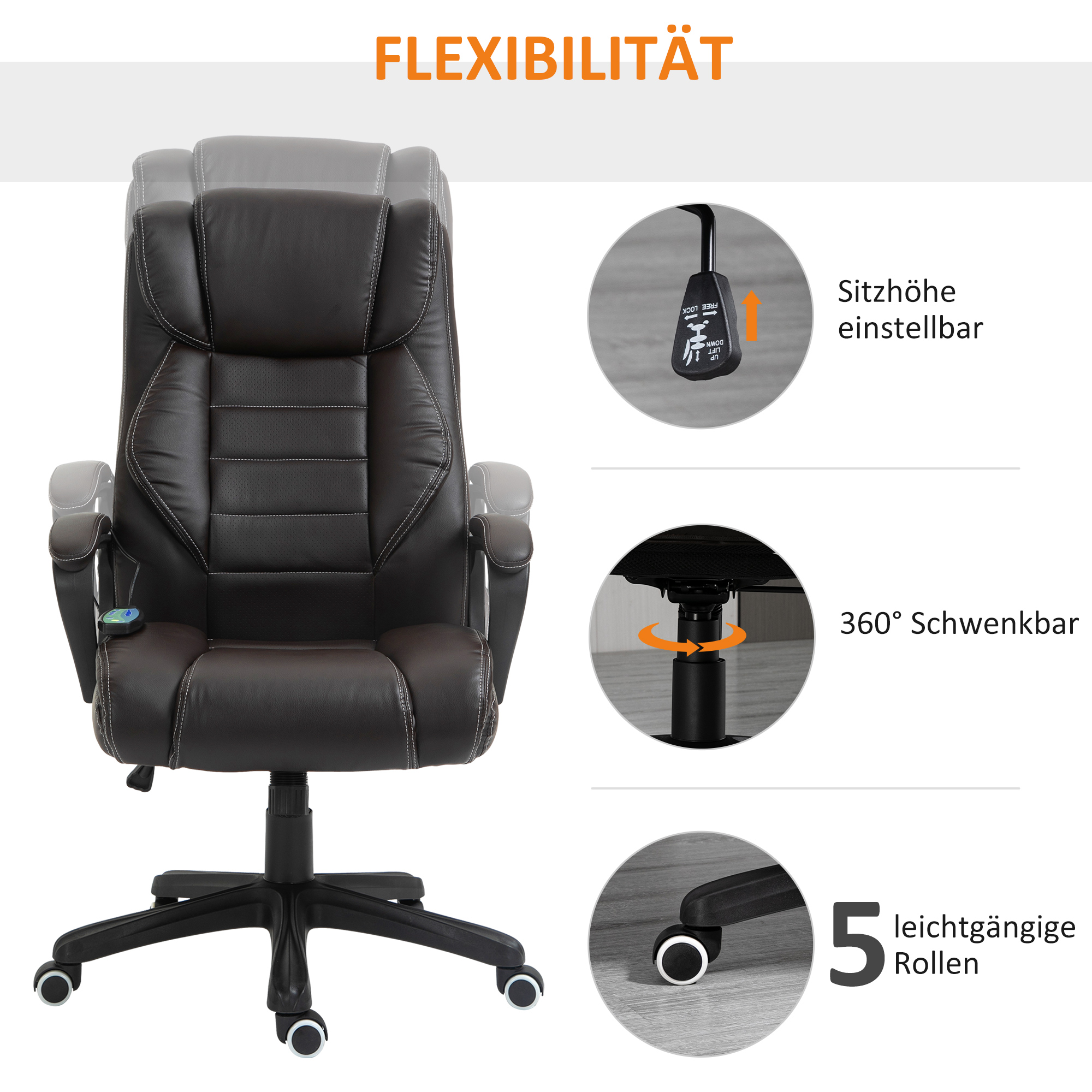 Hierontatoiminnolla varustettu toimistotuoli, ruskea, 120 kg, 64 x 74 x 112-120 cm - Image 5