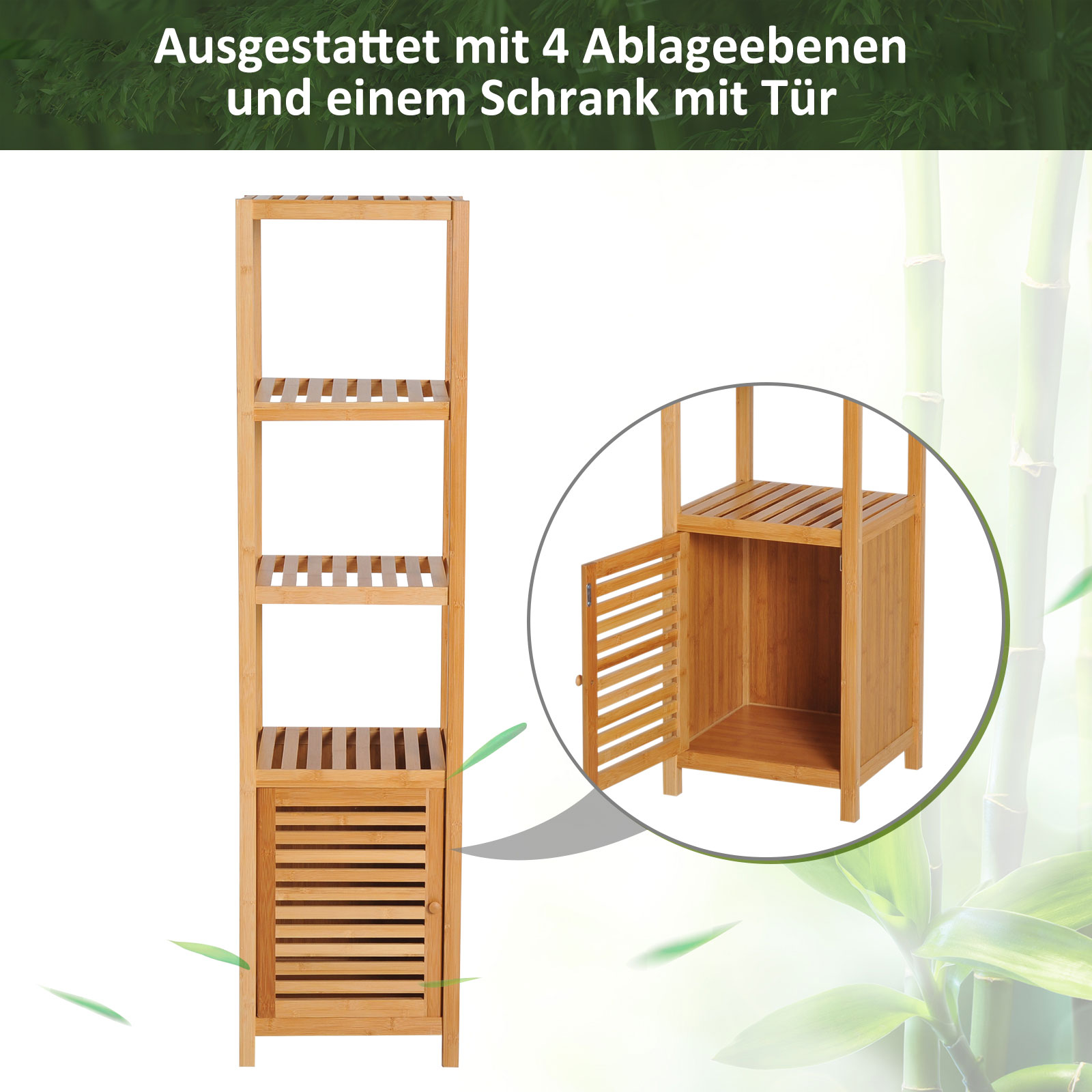 Vabalt seisev vannitoakapp, bambus, naturaalne puidutoon, 36 x 33 x 140 cm - Image 7