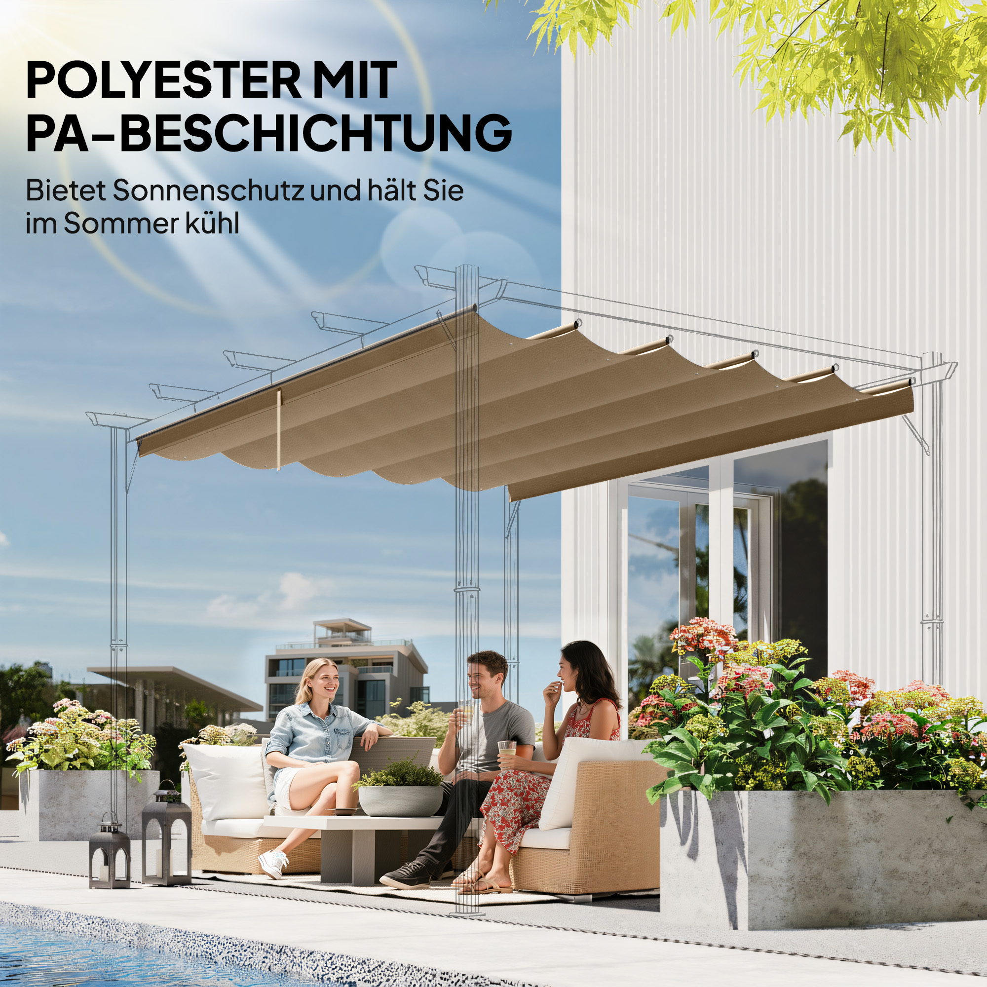 Pakeičiamas stogo tentas pavėsinei, 3 x 3 m, rudas, 250 x 255 cm - Image 5