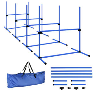 Reguliuojamas šunų agility rinkinys, 4 dalių, mėlynas, 99 x 65 x 94 cm