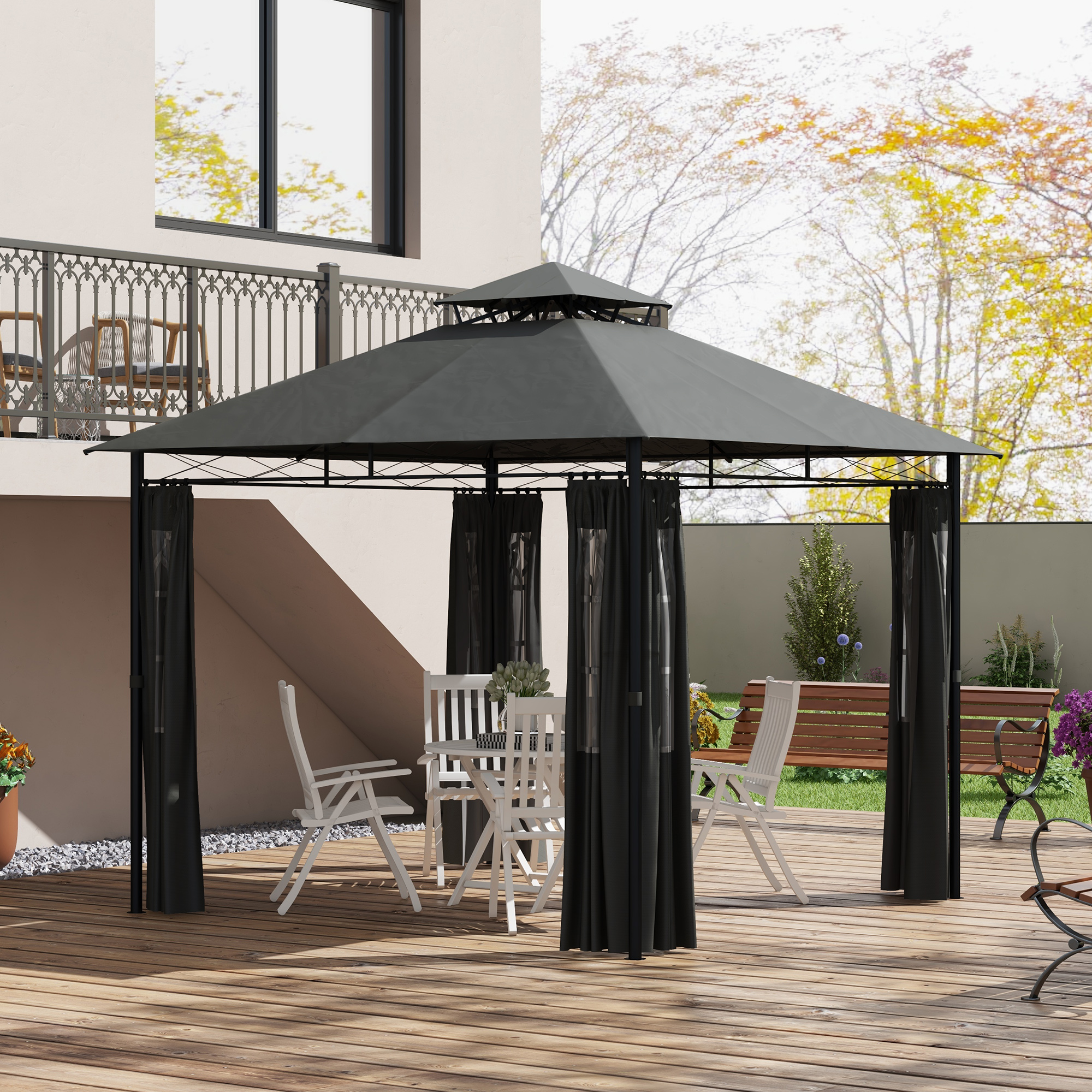 Pavillon ballīšu telts, 3 x 3 x 2,88 m, tumši pelēka - Image 2