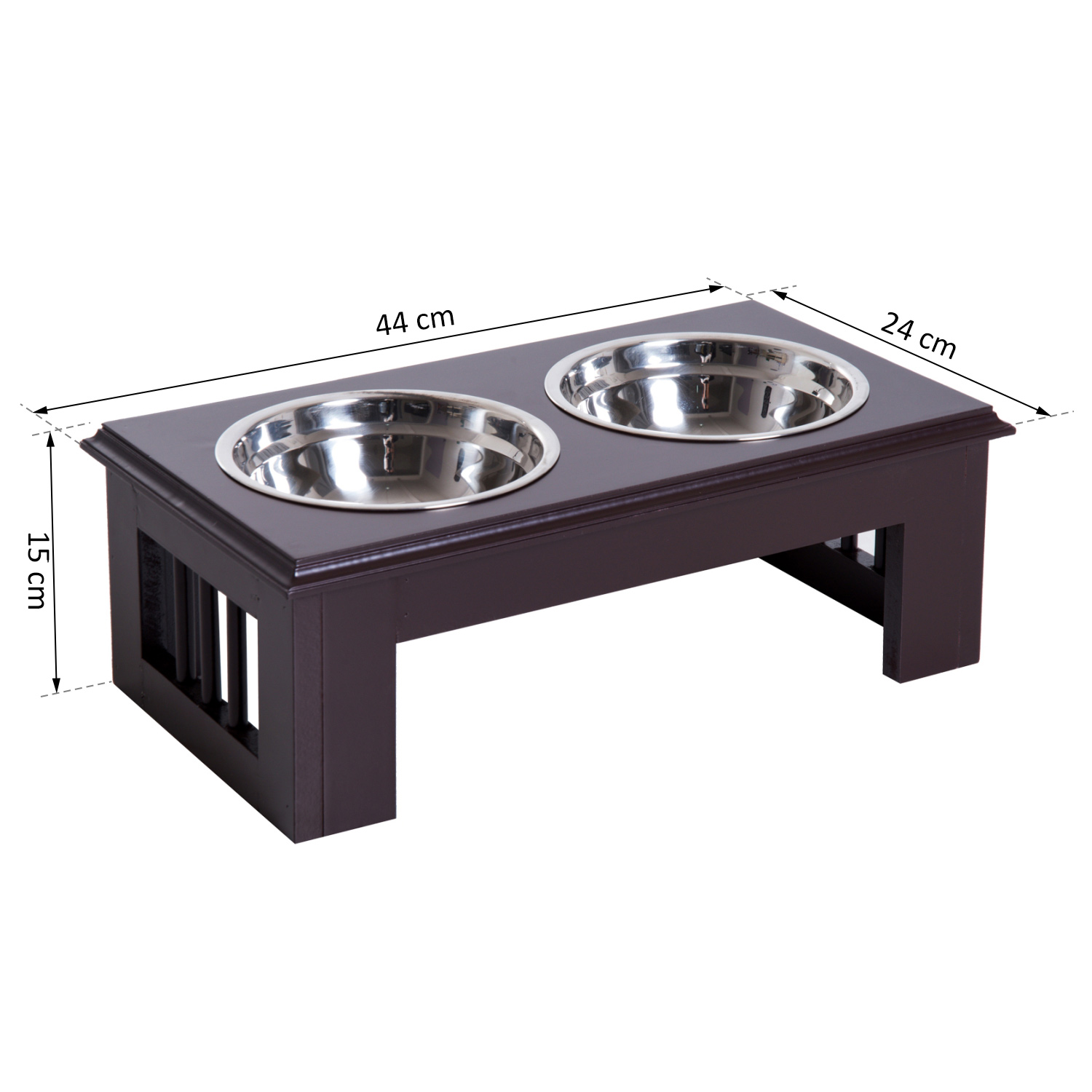 Paaugstināta suņu barošanas stacija ar 2 bļodām, Espresso, 2 x 900 ml, 44 x 24 x 15 cm - Image 3