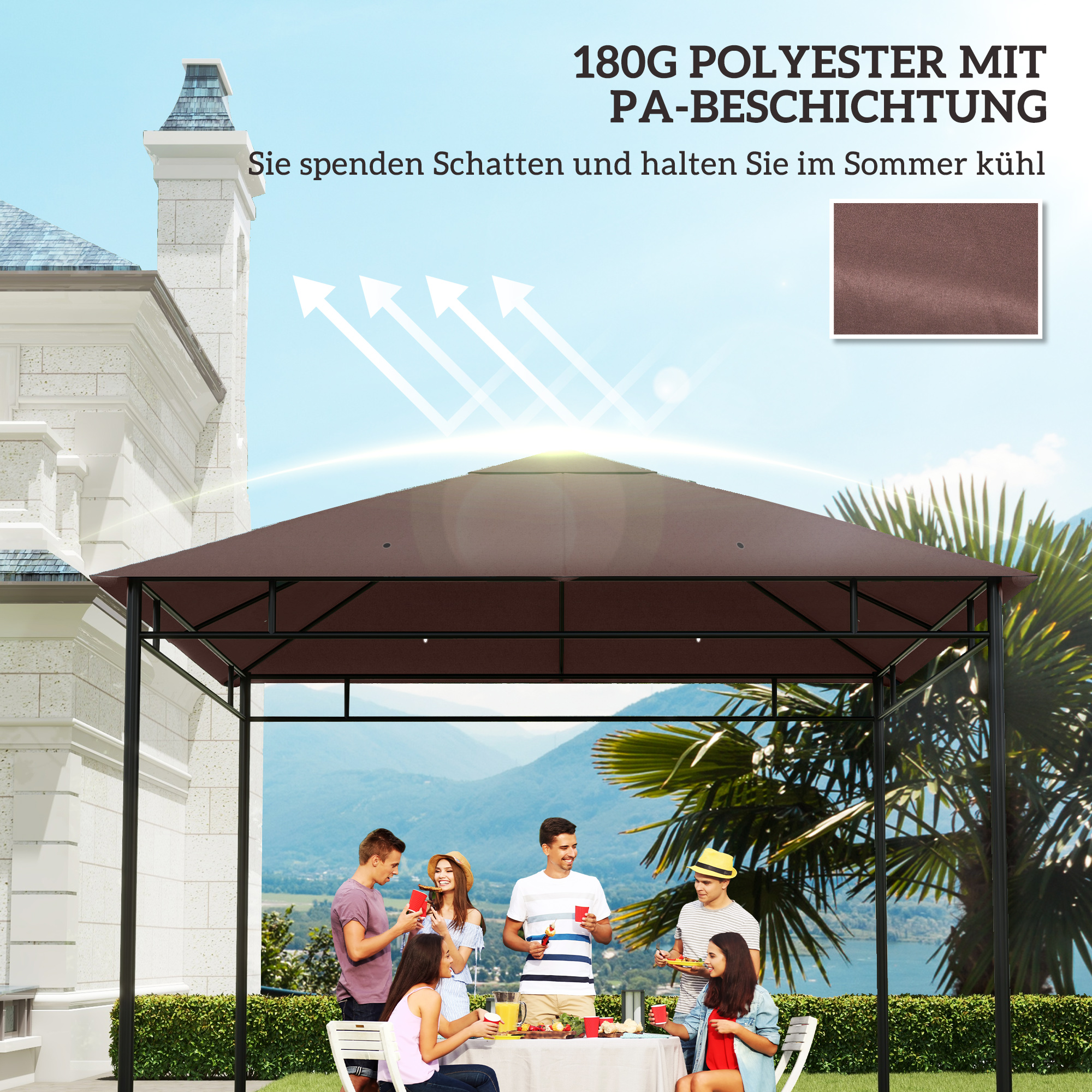 Paviljongin vaihtokatos, polyesteri, 298 x 295 cm, kahvinruskea - Image 6