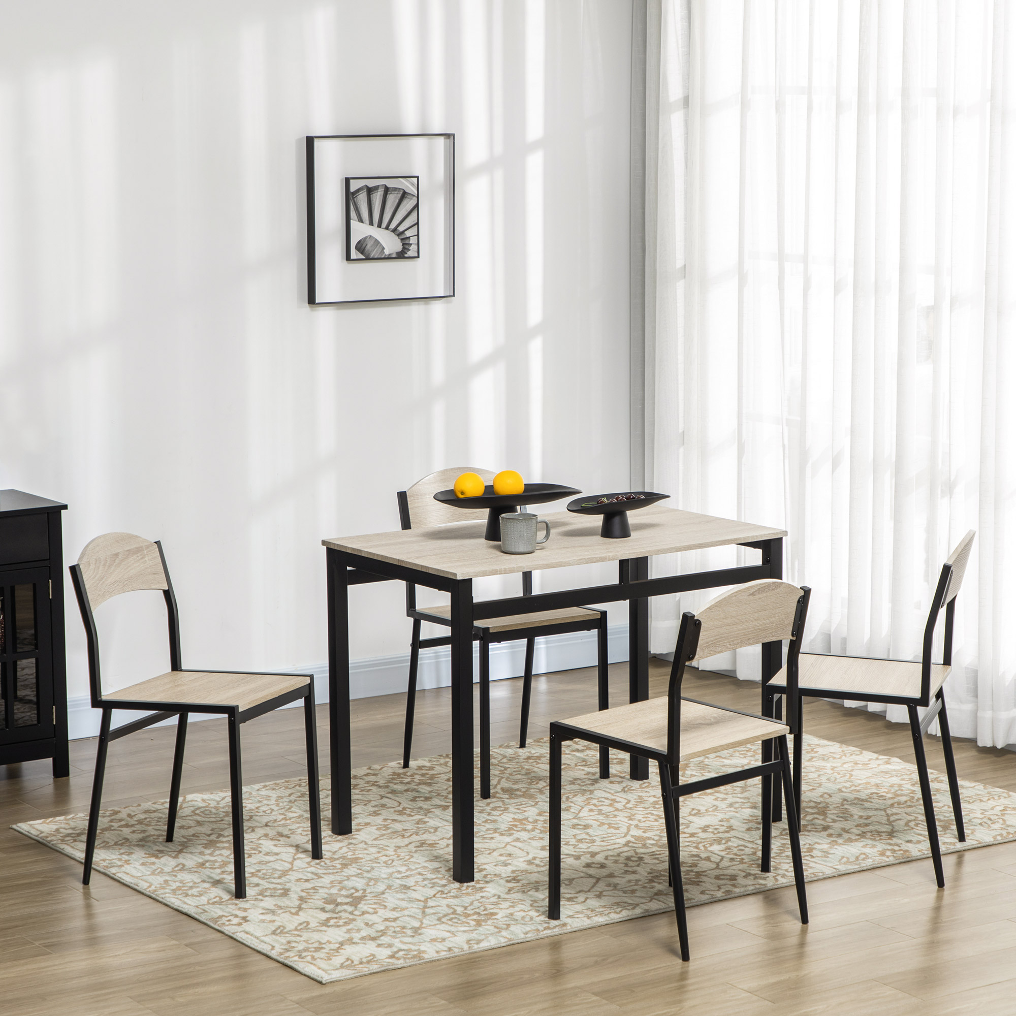 5 dalių valgomojo komplektas, valgomojo stalas su 4 kėdėmis, ąžuolo spalvos, MDF, metalas - Image 9