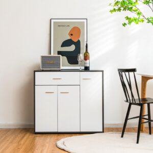 Buffet-kapp laia lauapinnaga, tumehall-valge