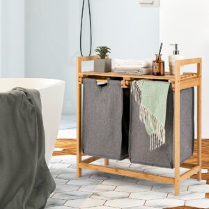 2-osaline bambusest pesukorv topeltosadega, naturaalne