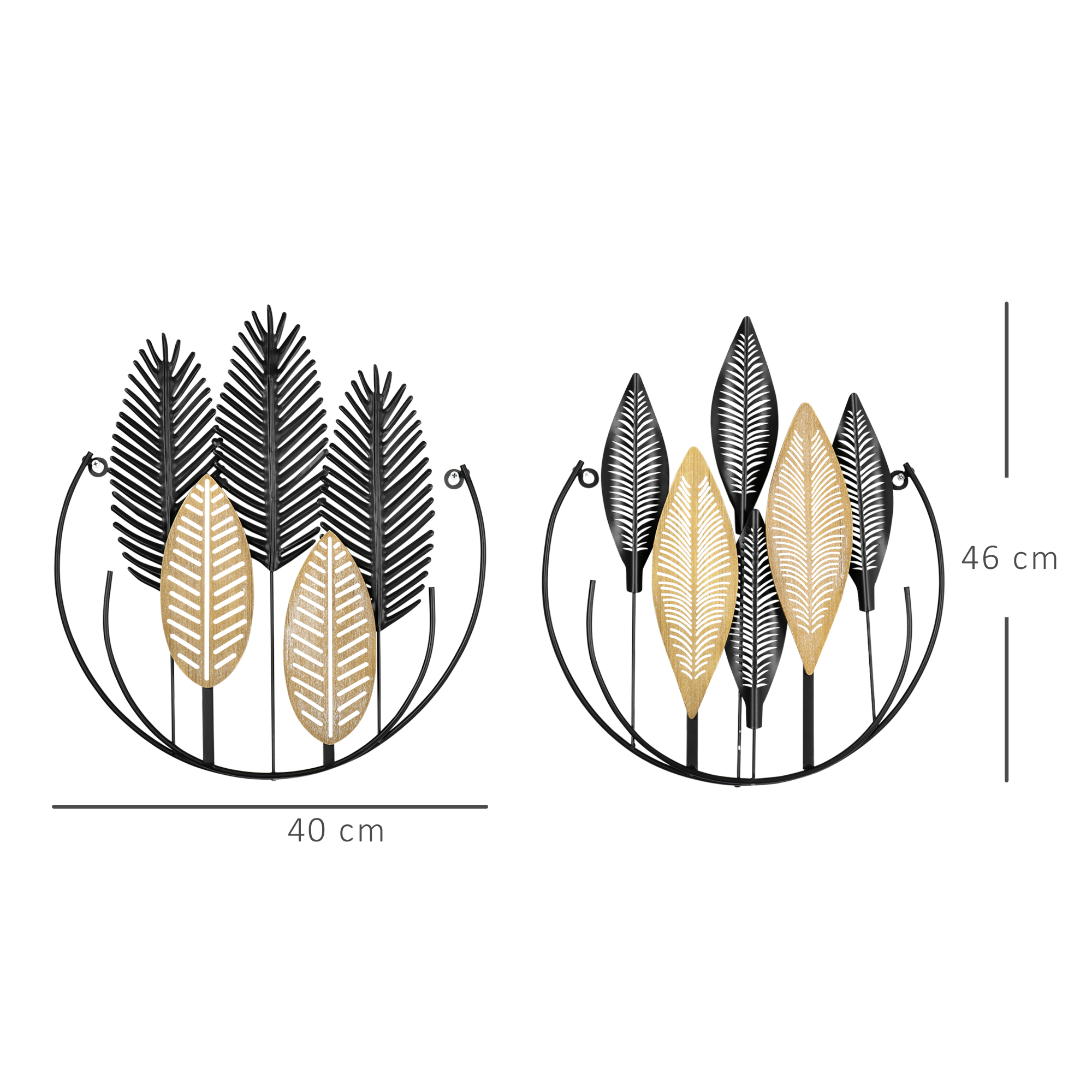 2-osainen 3D-seinäkoristesetti, metalli, musta, luonnollinen - Image 3