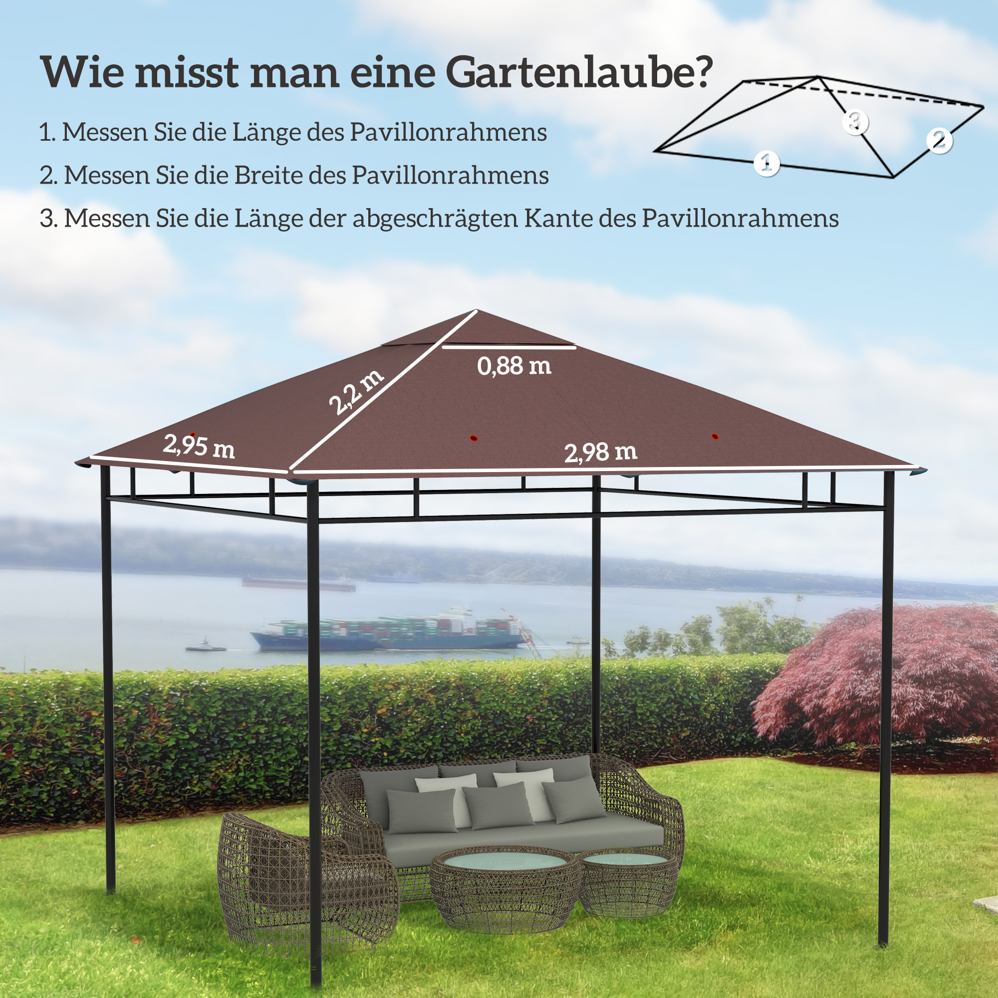Paviljongin vaihtokatos, polyesteri, 298 x 295 cm, kahvinruskea - Image 3