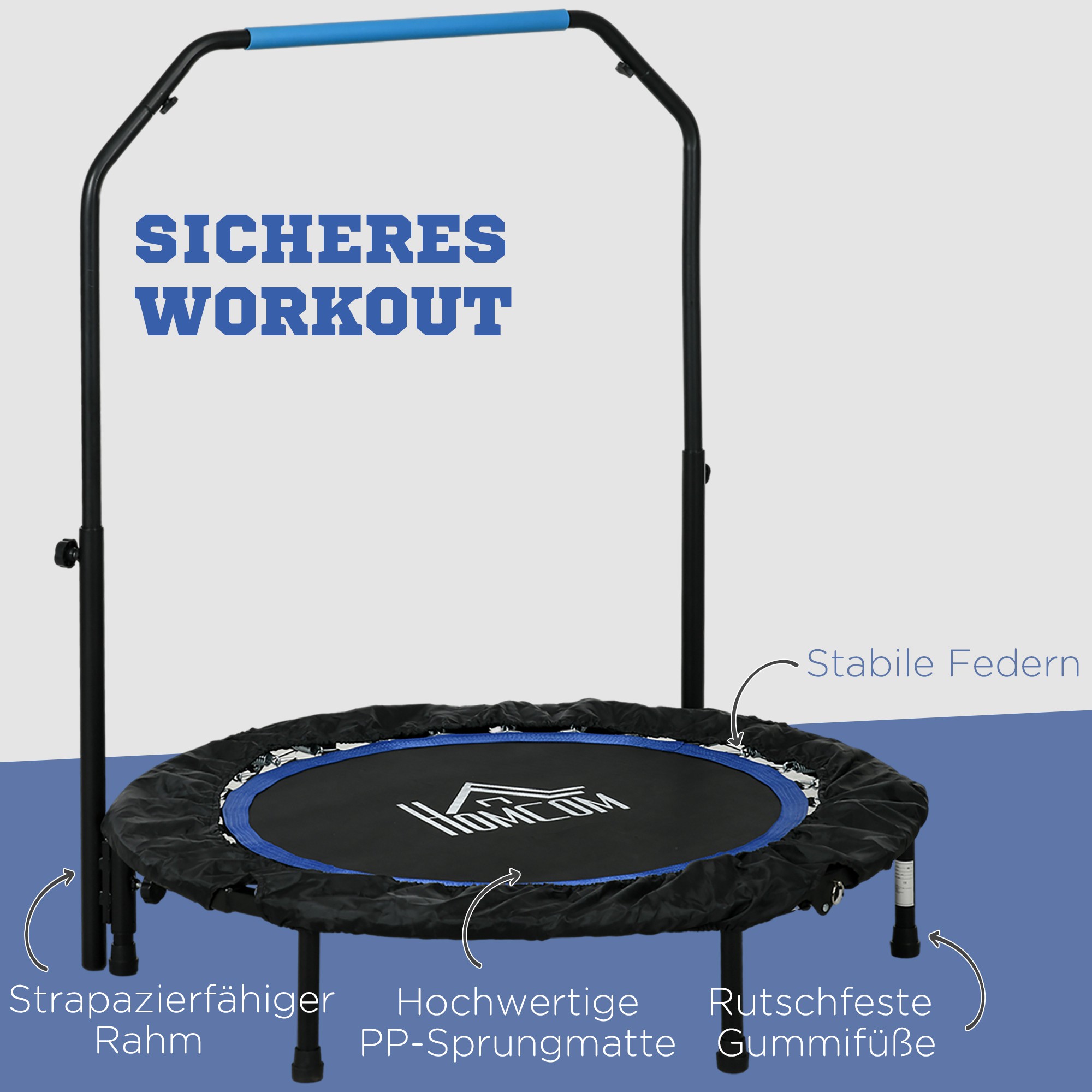 Salokāms fitnesa batuts ar regulējamu rokturi, Ø102 x 99-123 cm, melns / zils - Image 6