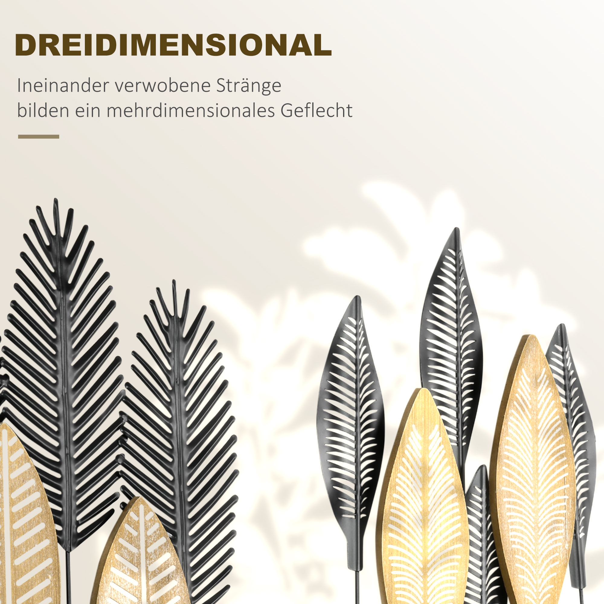 2-osainen 3D-seinäkoristesetti, metalli, musta, luonnollinen - Image 4