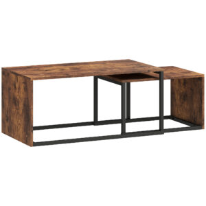 2-osaline kohvilaudade komplekt, puitlaastplaat, metall, must/pruun, 90 x 48 x 42 cm / 59 x 42 x 36 cm