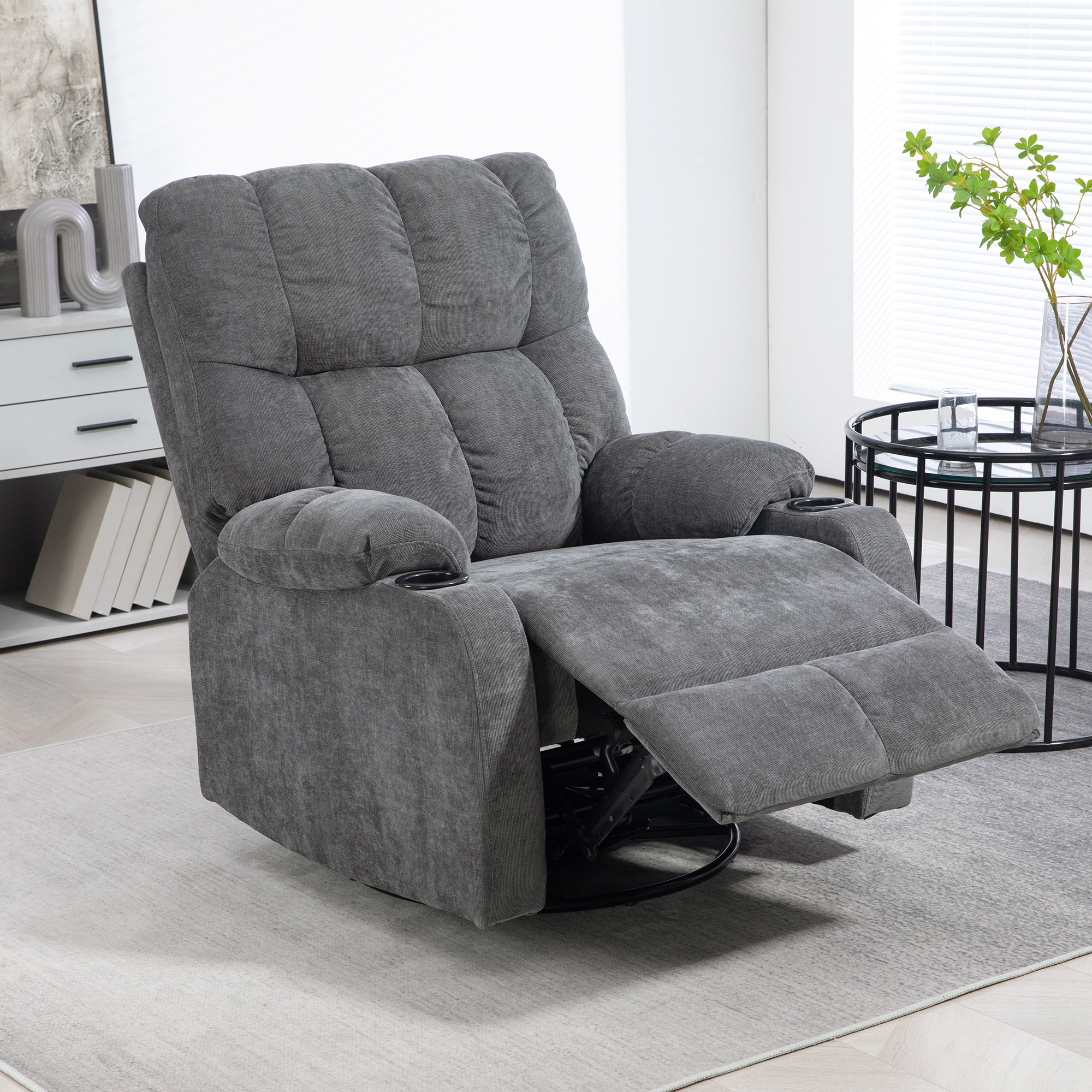 Recliner armchair su pakoja, sukamas, tamsiai pilkas, 150 kg, 88 x 96 x 108 cm - Image 2
