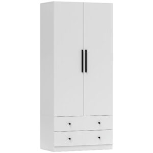 Spinta, 2 durys, pakabinama zona, 2 stalčiai, MDF, balta, 79 x 43 x 180 cm