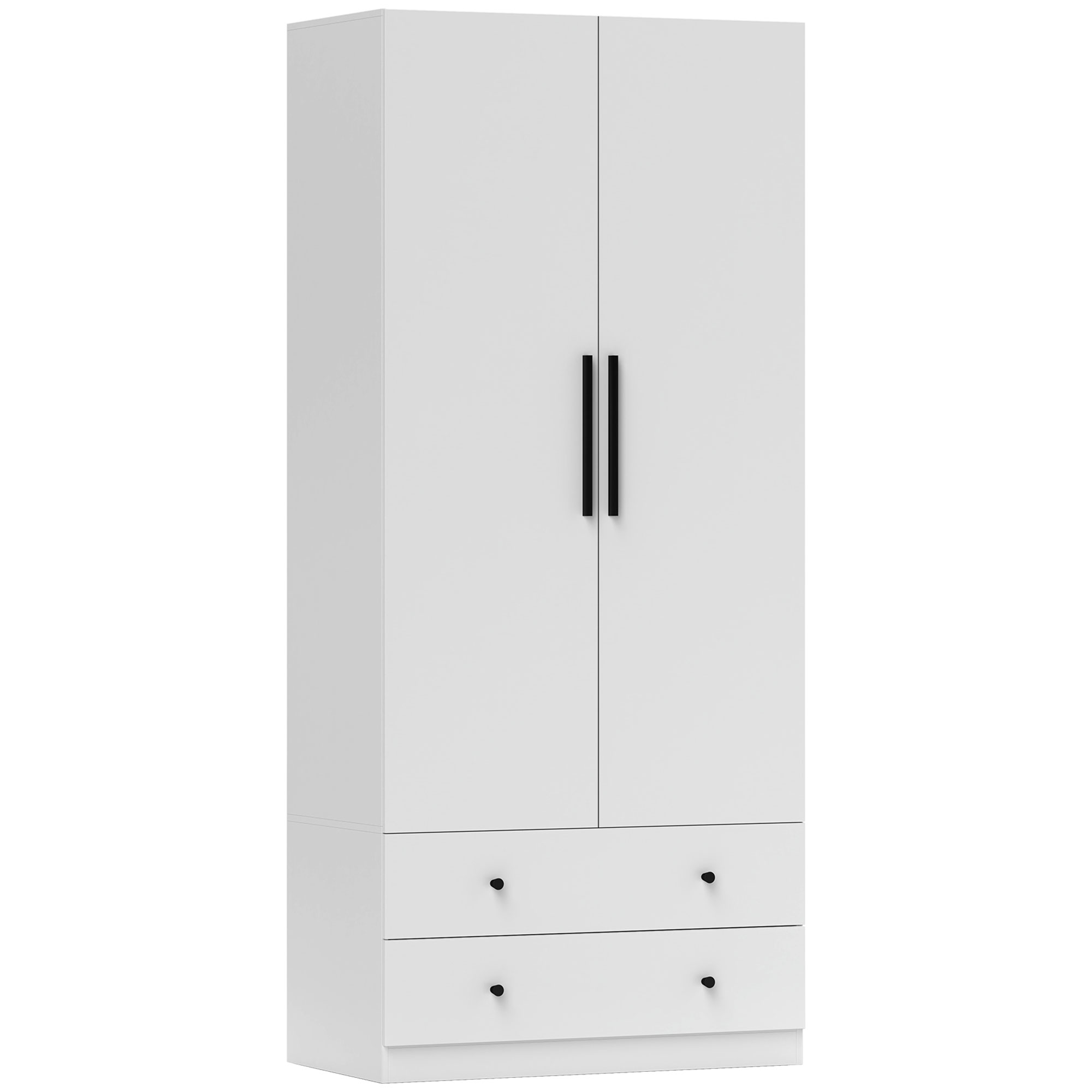 Spinta, 2 durys, pakabinama zona, 2 stalčiai, MDF, balta, 79 x 43 x 180 cm