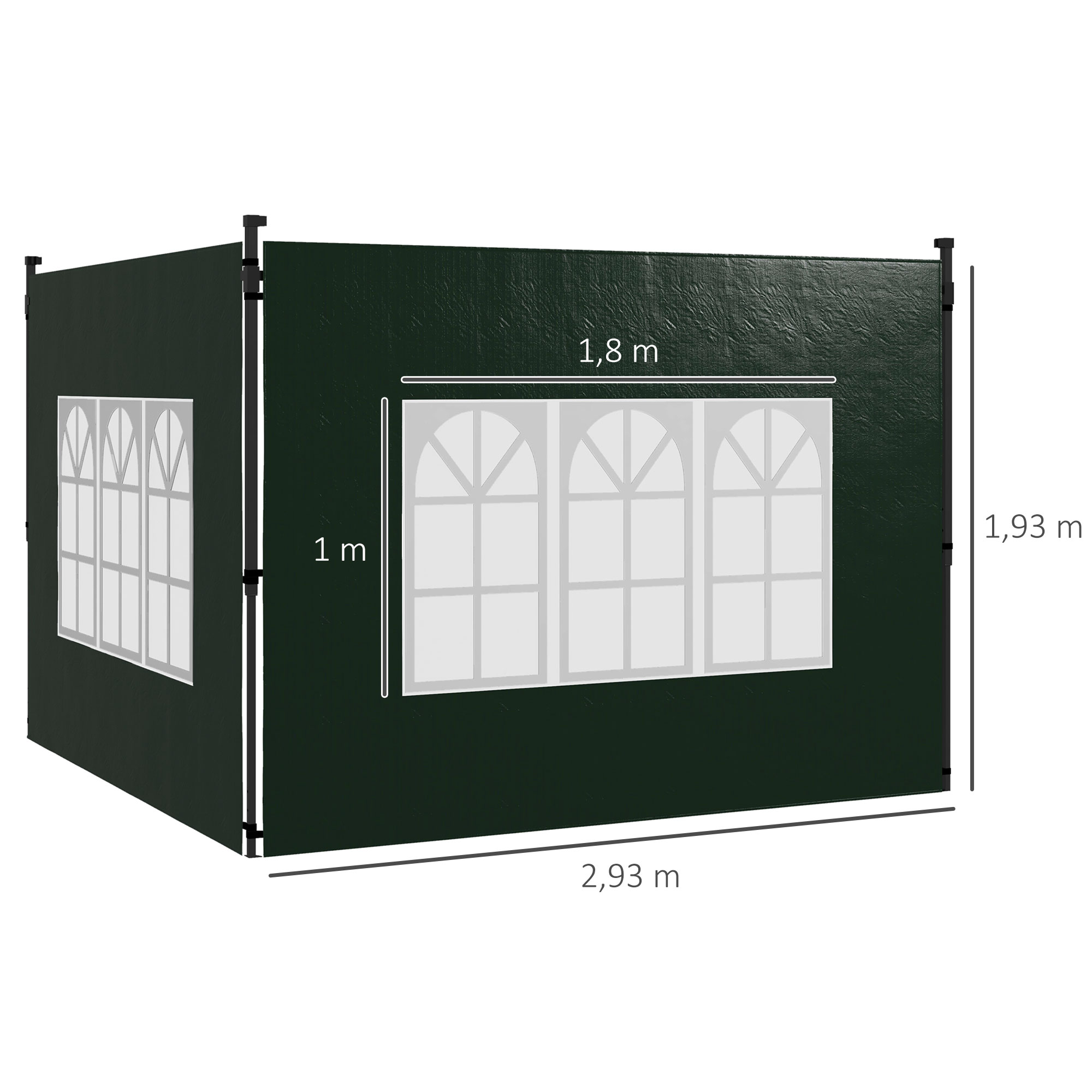 2 daļu lapenes sānu sienu komplekts, 3 x 3 m / 3 x 6 m, tumši zaļš - Image 3