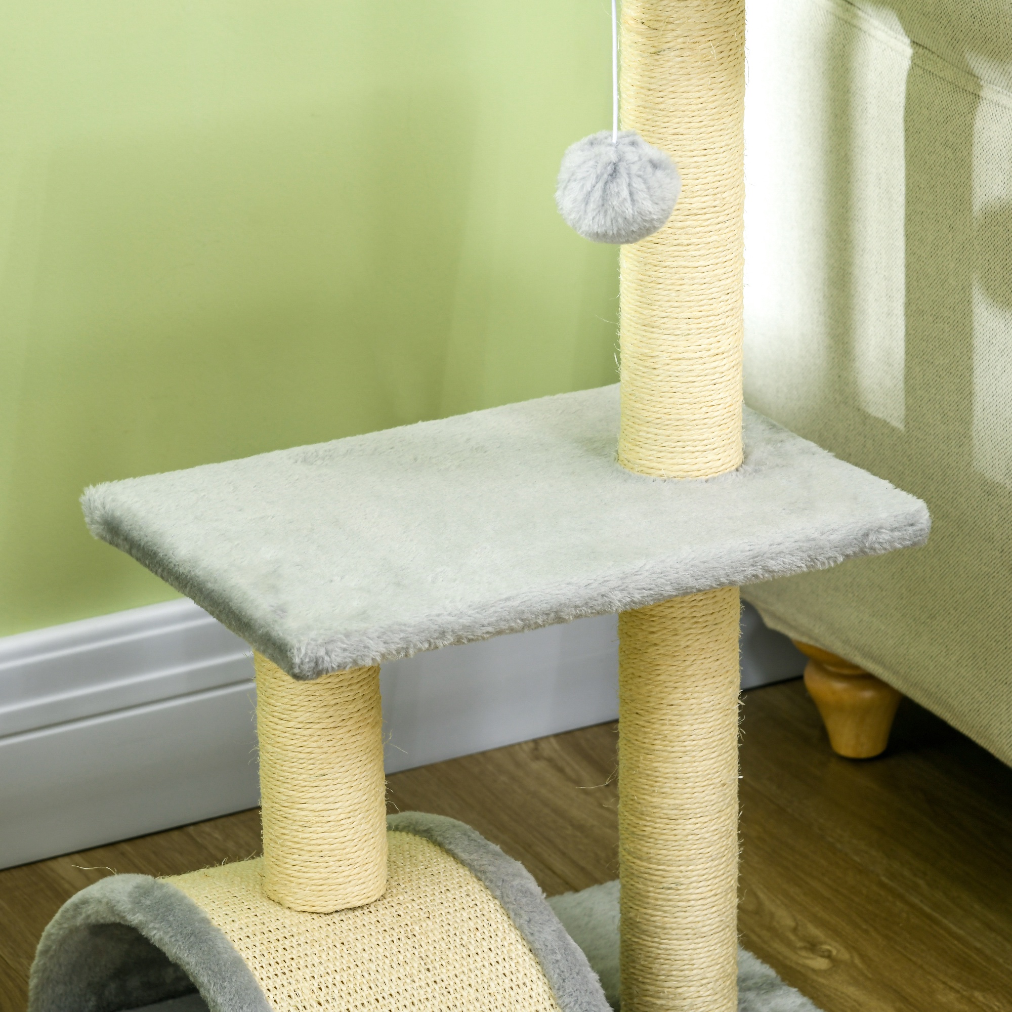 Kissan kiipeilypuu 72 cm, vaaleanharmaa, MDF, sisal - Image 9