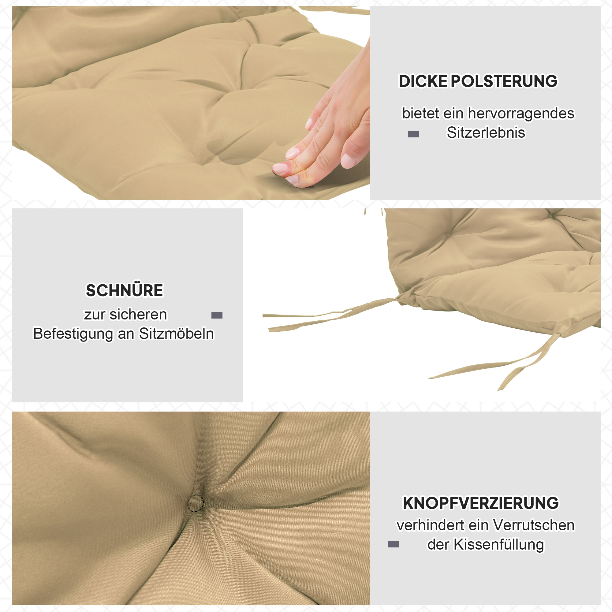 2 vnt. sėdynės pagalvėlių rinkinys, 98 x 50 cm, khaki, poliesteris, 8 cm - Image 6