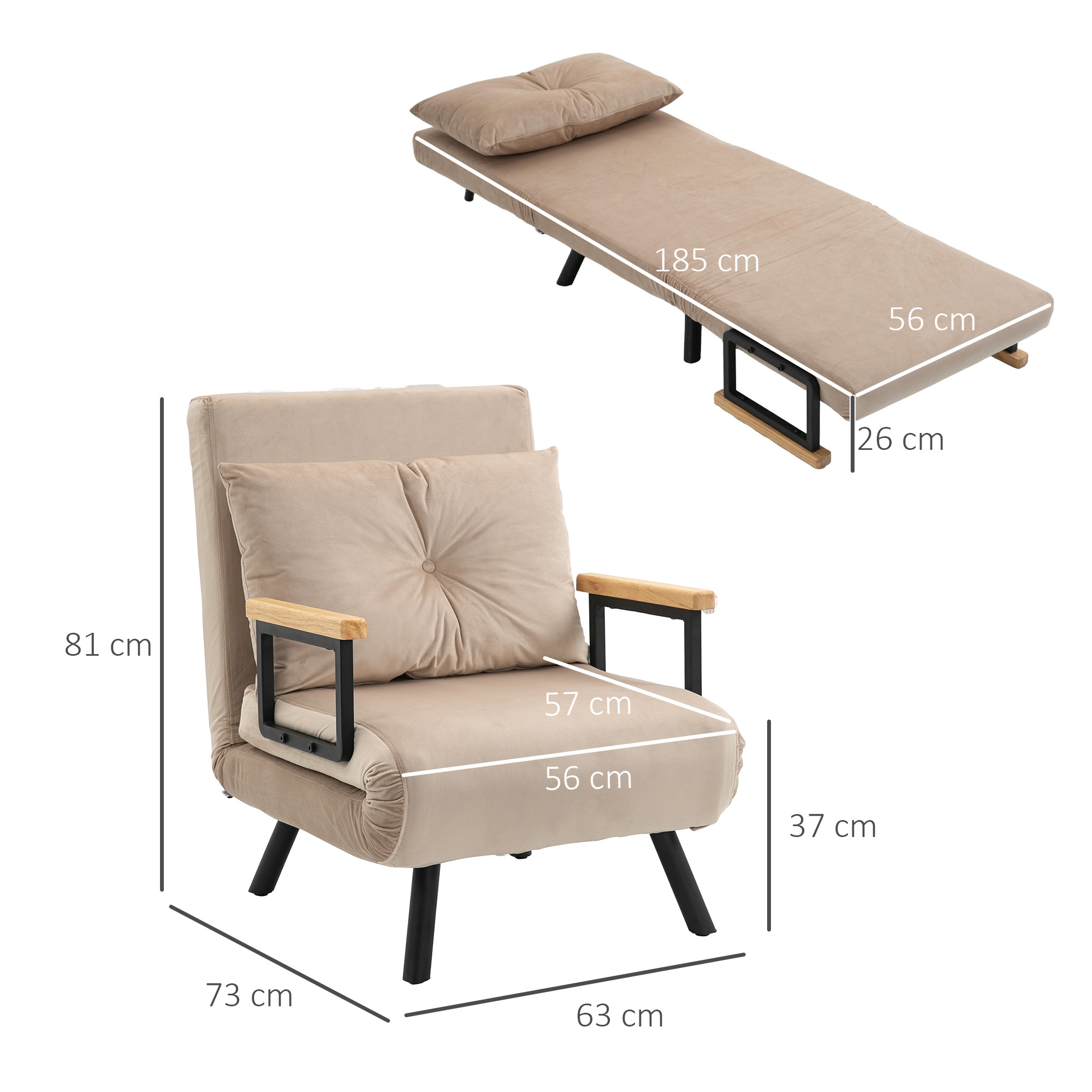 Atpūtas krēsls-gulta skandināvu dizainā, bēšs, 120 kg - Image 3