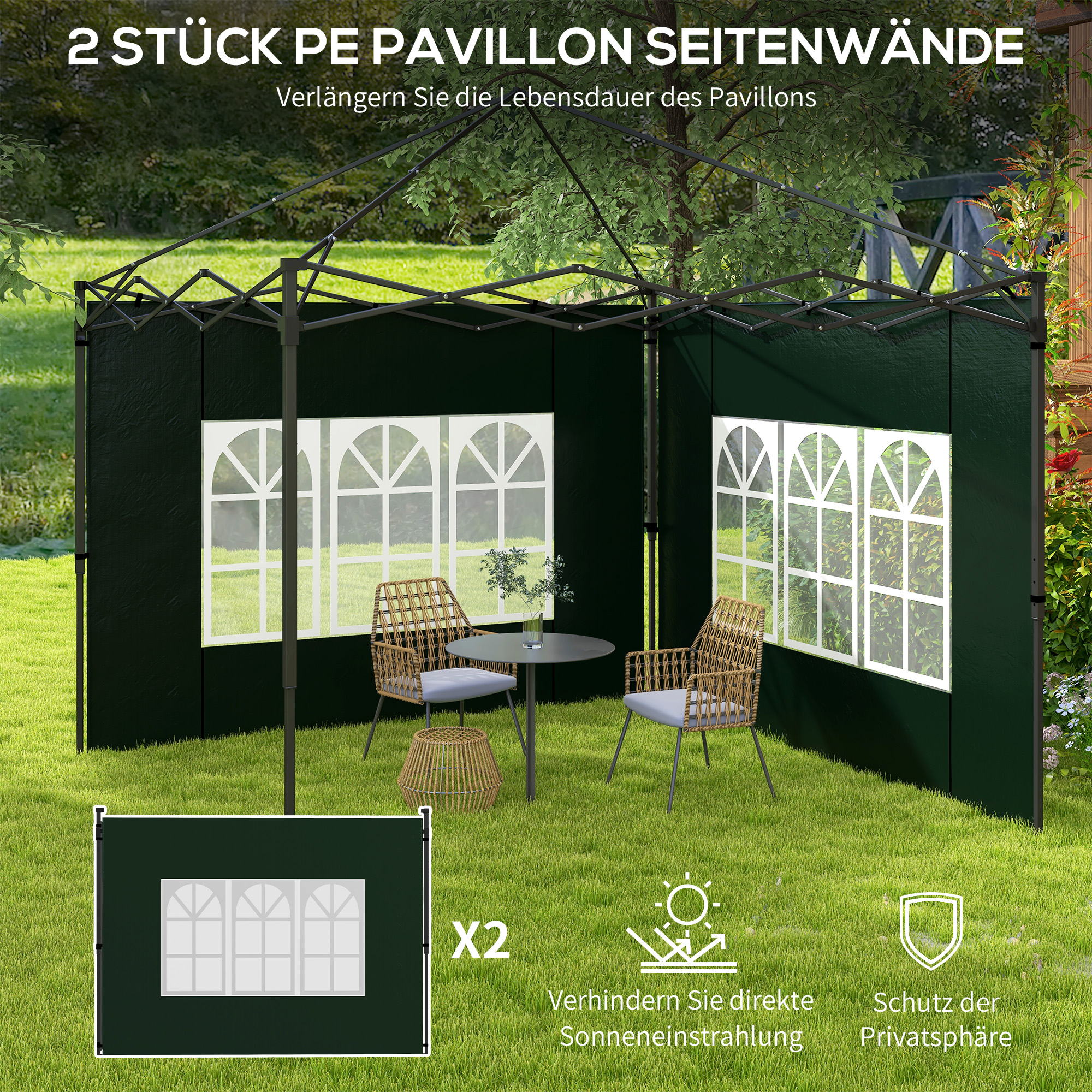 2 daļu lapenes sānu sienu komplekts, 3 x 3 m / 3 x 6 m, tumši zaļš - Image 4