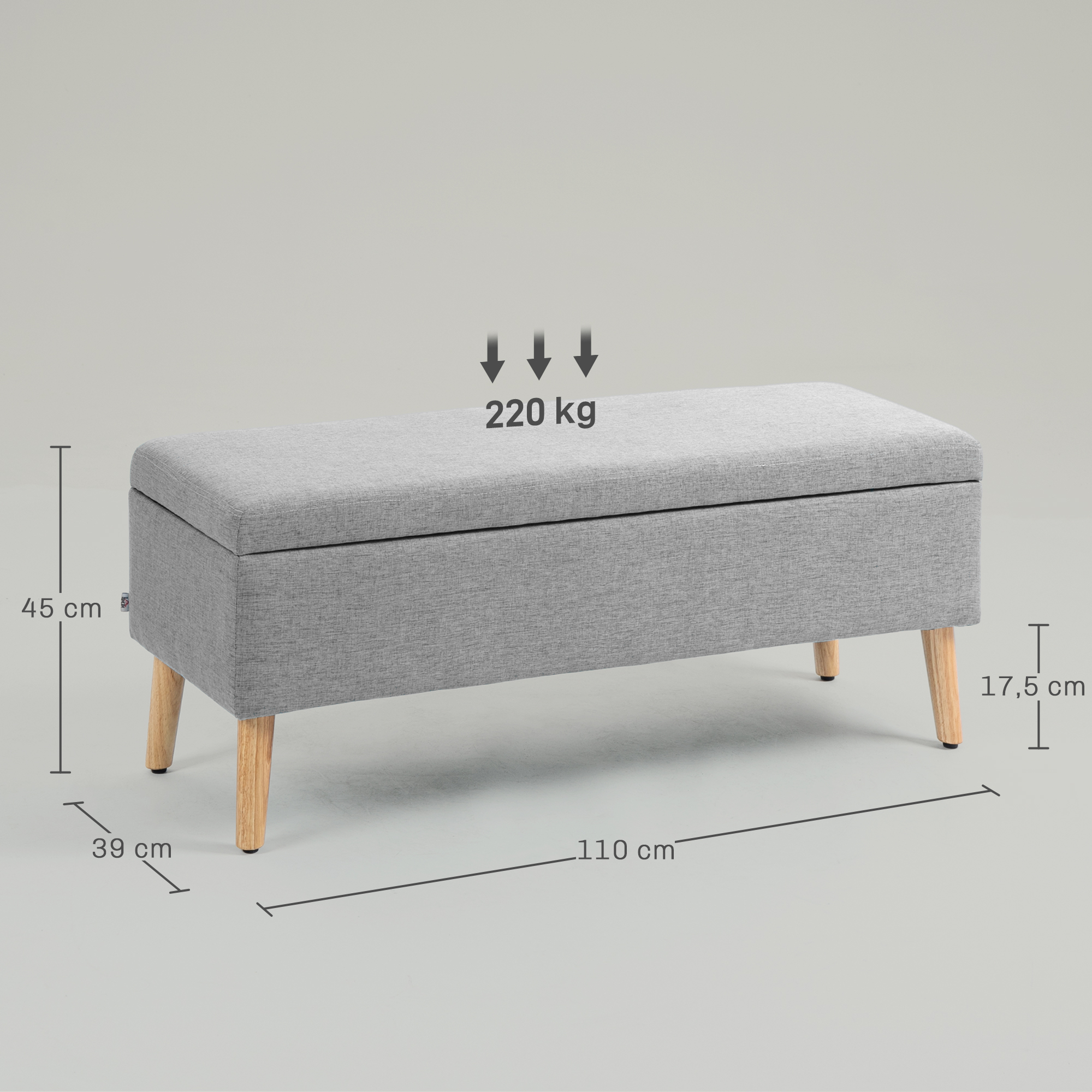 Runkosänkyyn sopiva säilytyspenkki, harmaa, 110 x 39 x 45 cm - Image 3