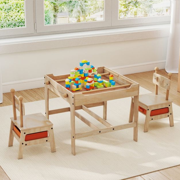 Lasten pöytä ja tuolit 4-in-1 puinen aktiviteettipöytä (karhun muotoinen) - Image 3