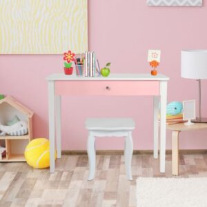 Vaikų makiažo staliukas su kėdute, baltas