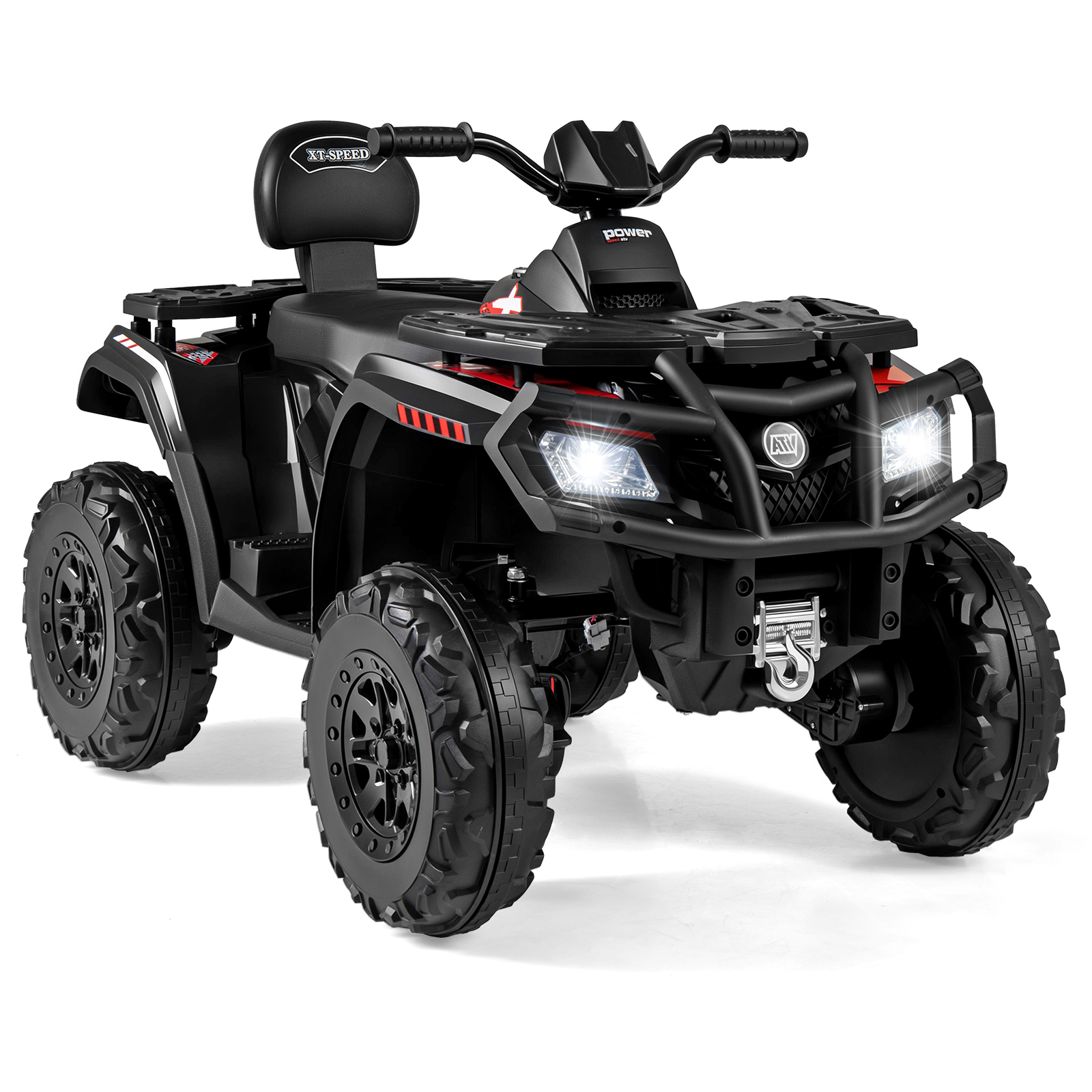 Vaikiškas ATV 24V 2 vietų elektrinis keturratis, 4 varikliai, juodas