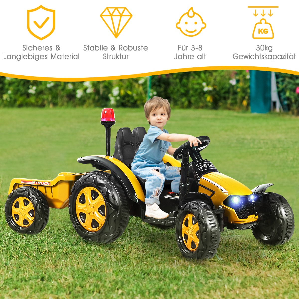 12V laste elektritraktor haagisega kollane - Image 4