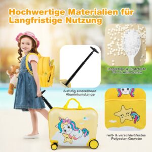 Laste 2-osaline kohvrikomplekt rattaga, kollane