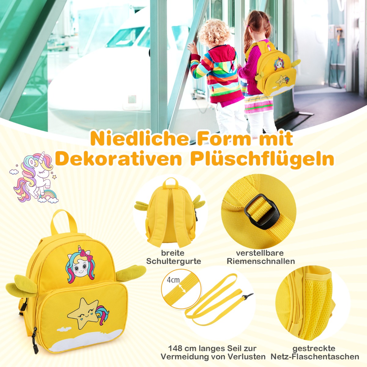 Bērnu 2 daļu koferu komplekts ar riteņiem, dzeltens - Image 5