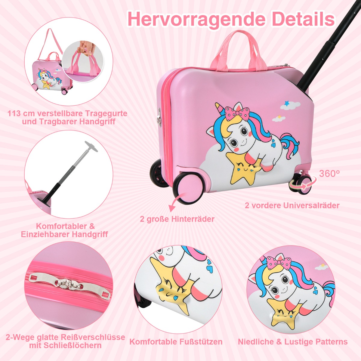 Bērnu 2 daļu 18" ratiņkoferu komplekts, rozā - Image 3