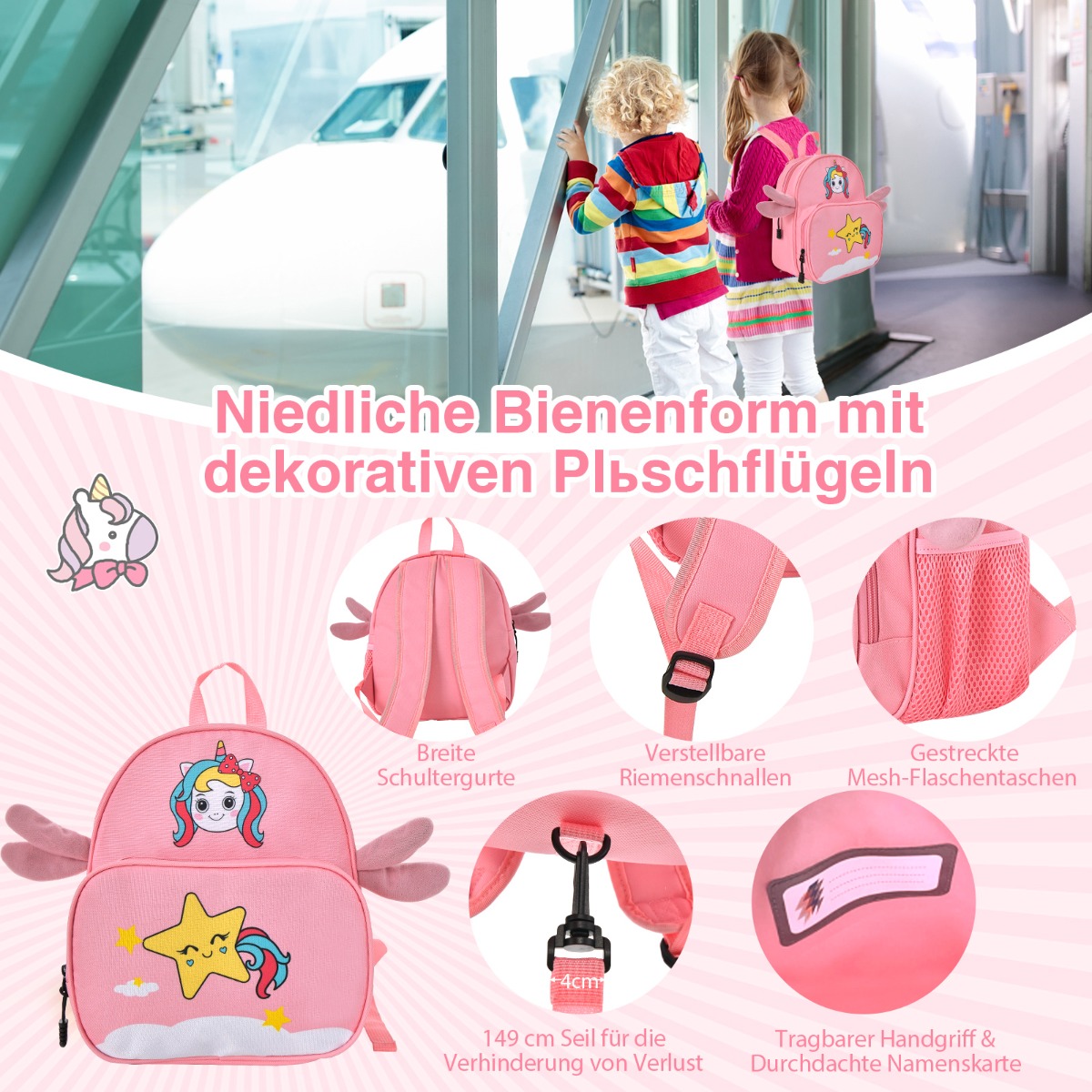 Bērnu 2 daļu 18" ratiņkoferu komplekts, rozā - Image 5