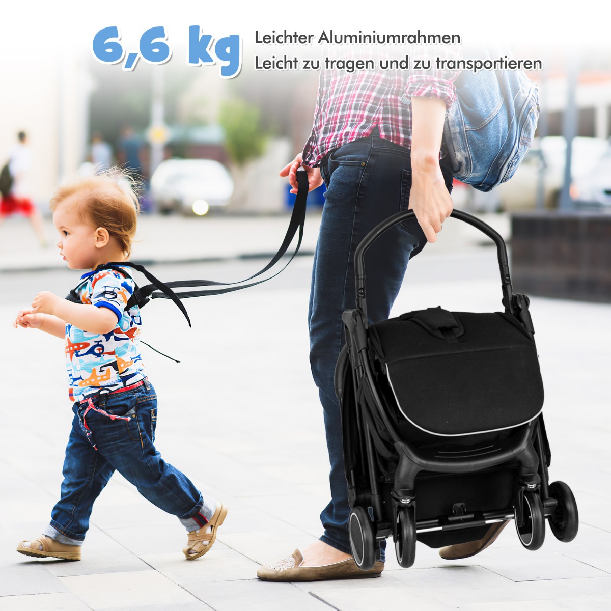 Erittäin kompakti lastenrattaat alumiinirungolla musta - Image 4