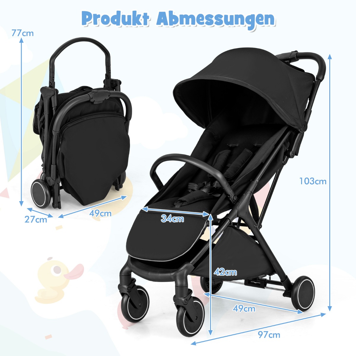 Erittäin kompakti lastenrattaat alumiinirungolla musta - Image 8