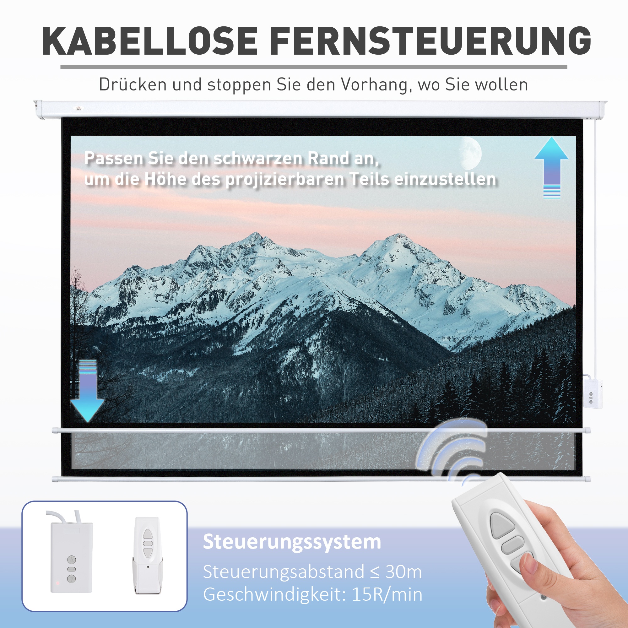 Elektriline projektoriekraan, 100 tolli, 16:9, valge