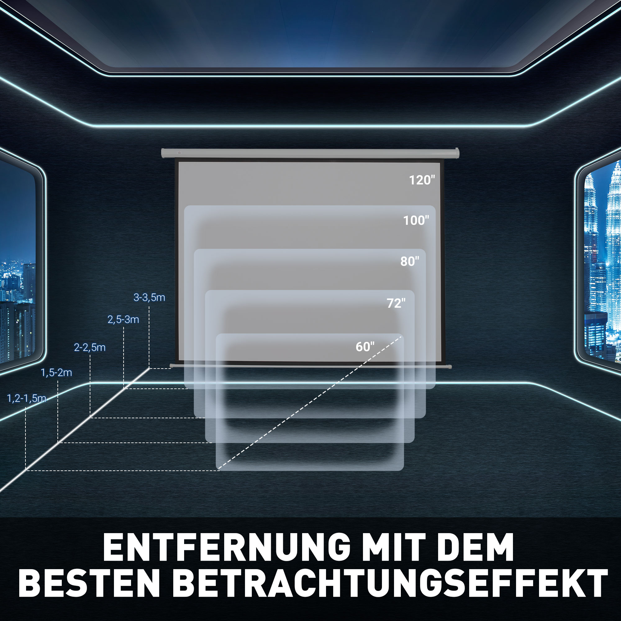 Elektriline projektoriekraan, 100 tolli, 16:9, valge