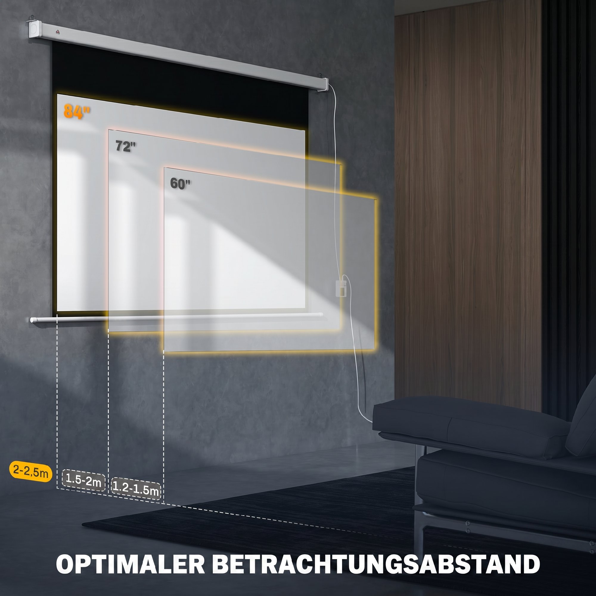 Elektriline projektoriekraan 212 x 150 cm, 84 tolli, 16:9, valge