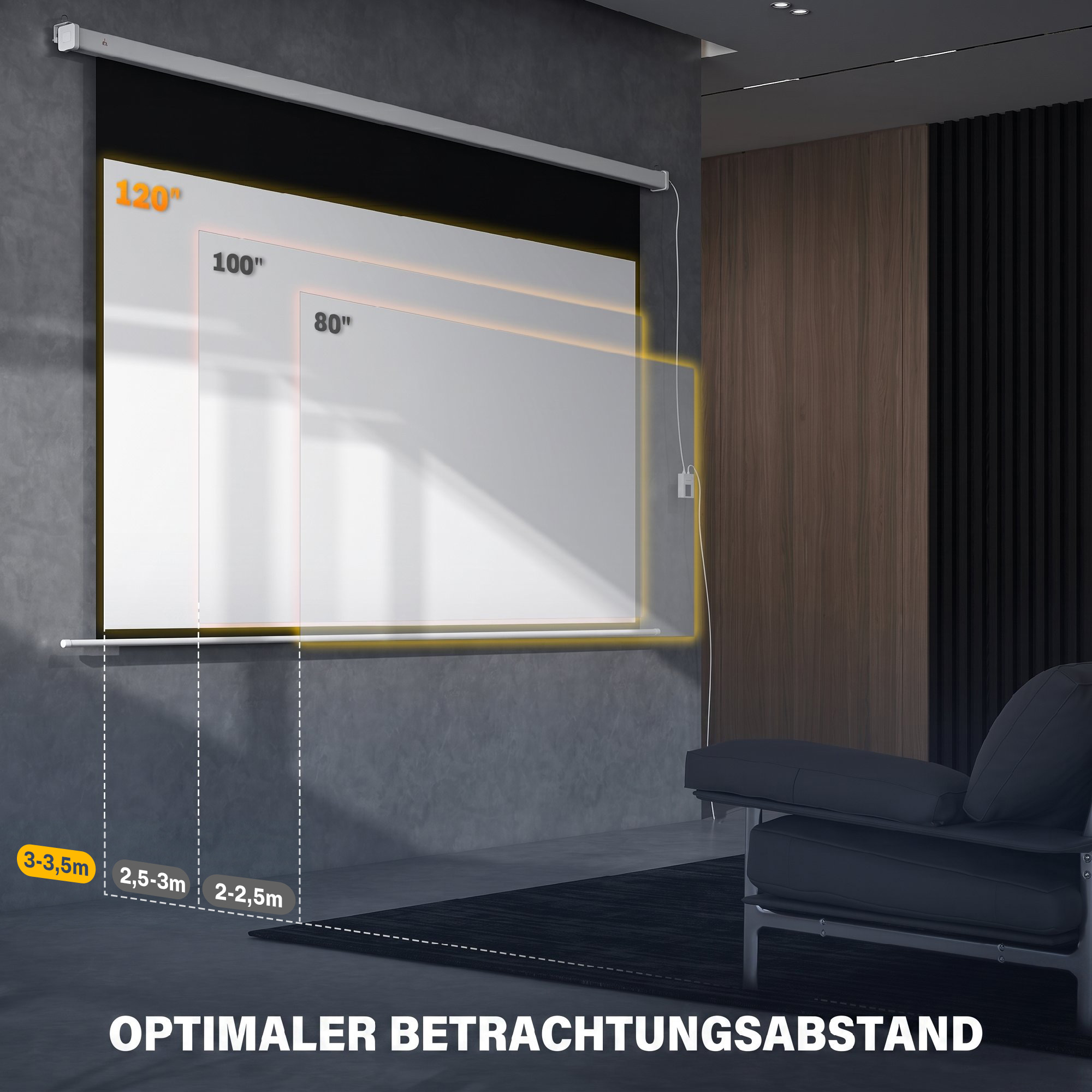 Elektriline projektoriekraan, 120 tolli, 293 x 193 cm, valge