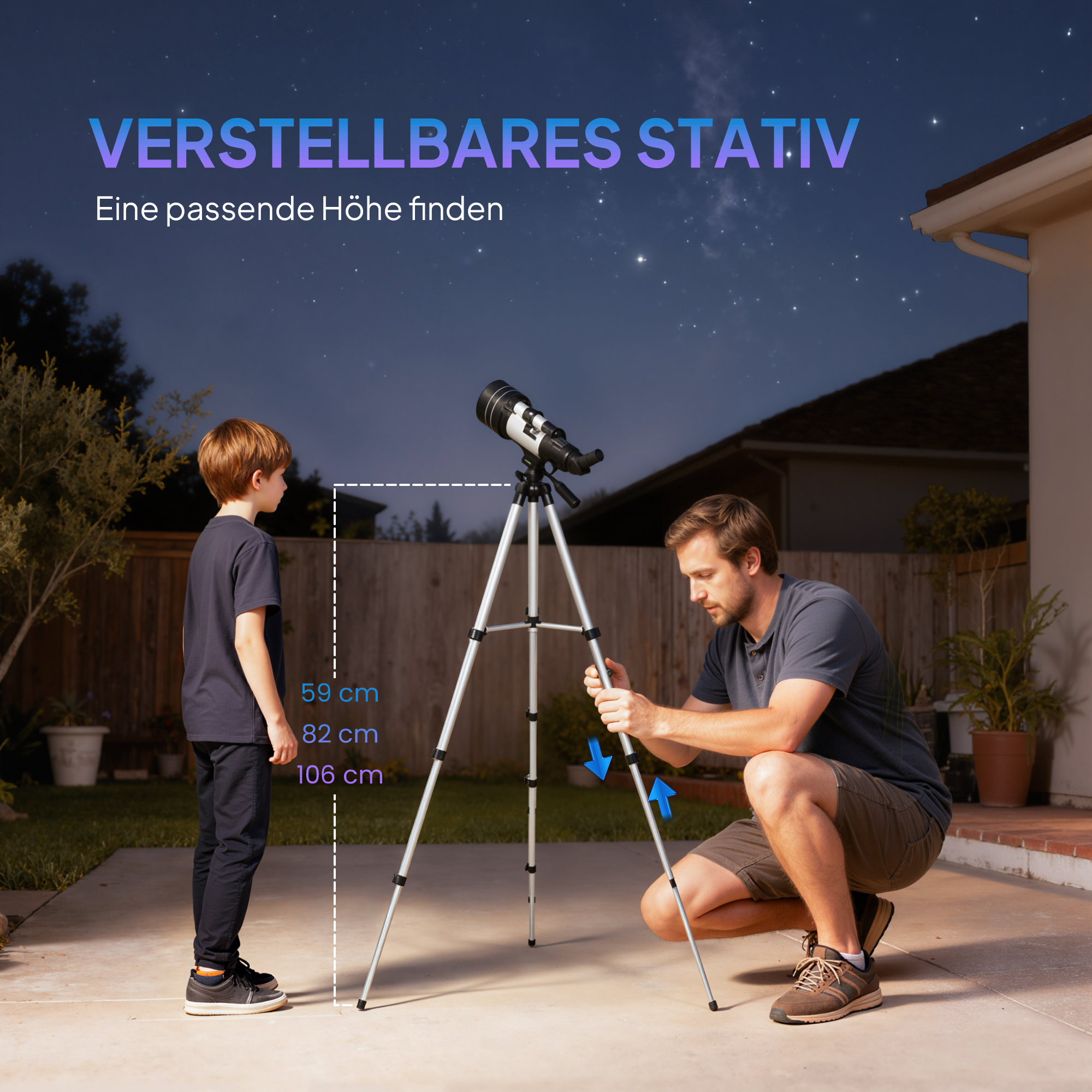 Teleskoop, 70 mm objektiiv, 5 x 24 otsinguteleskoop, reguleeritav statiiv, hõbedane