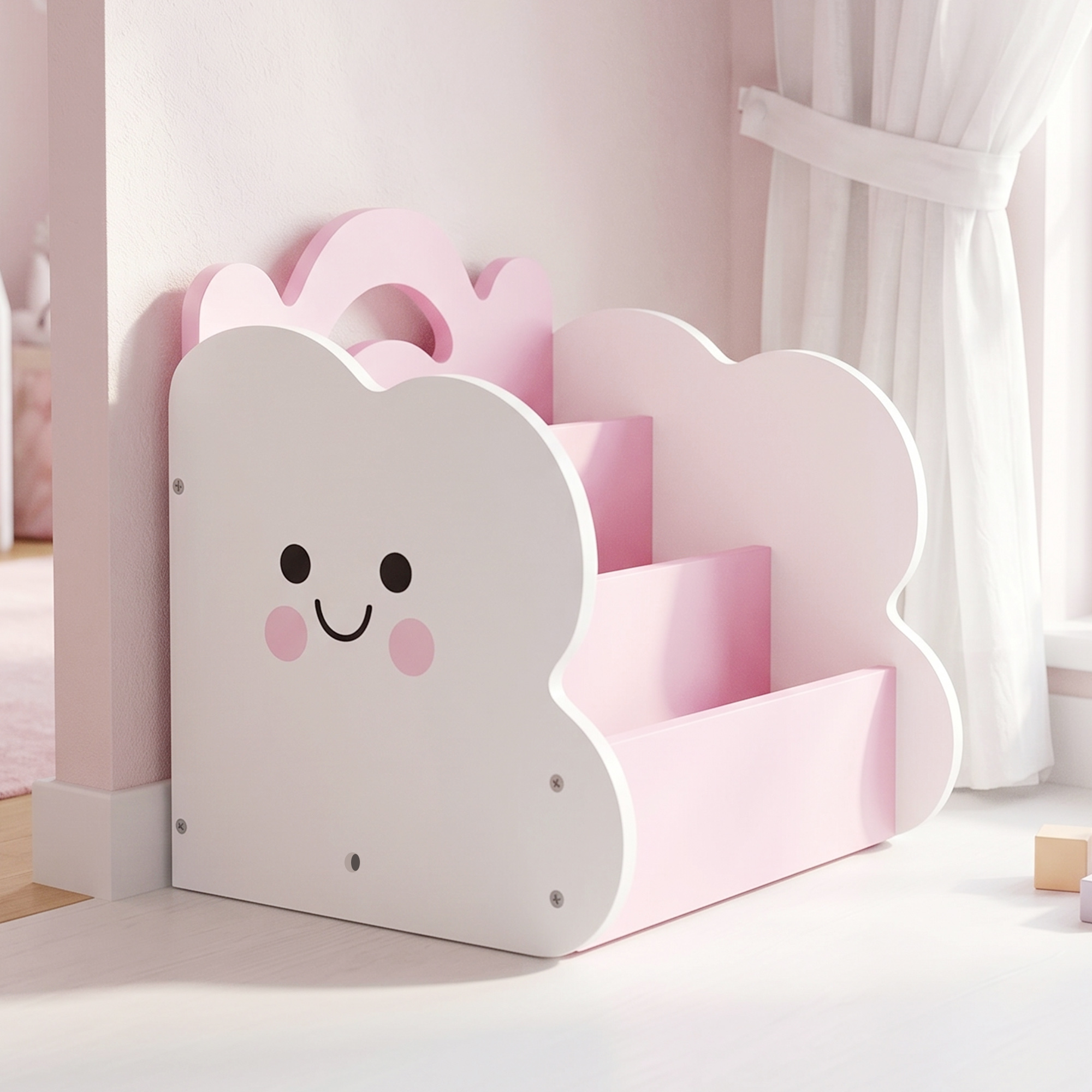 3-in-1 laste hoiuriiul, roosa ja valge, MDF, 85,5 x 32 x 72 cm
