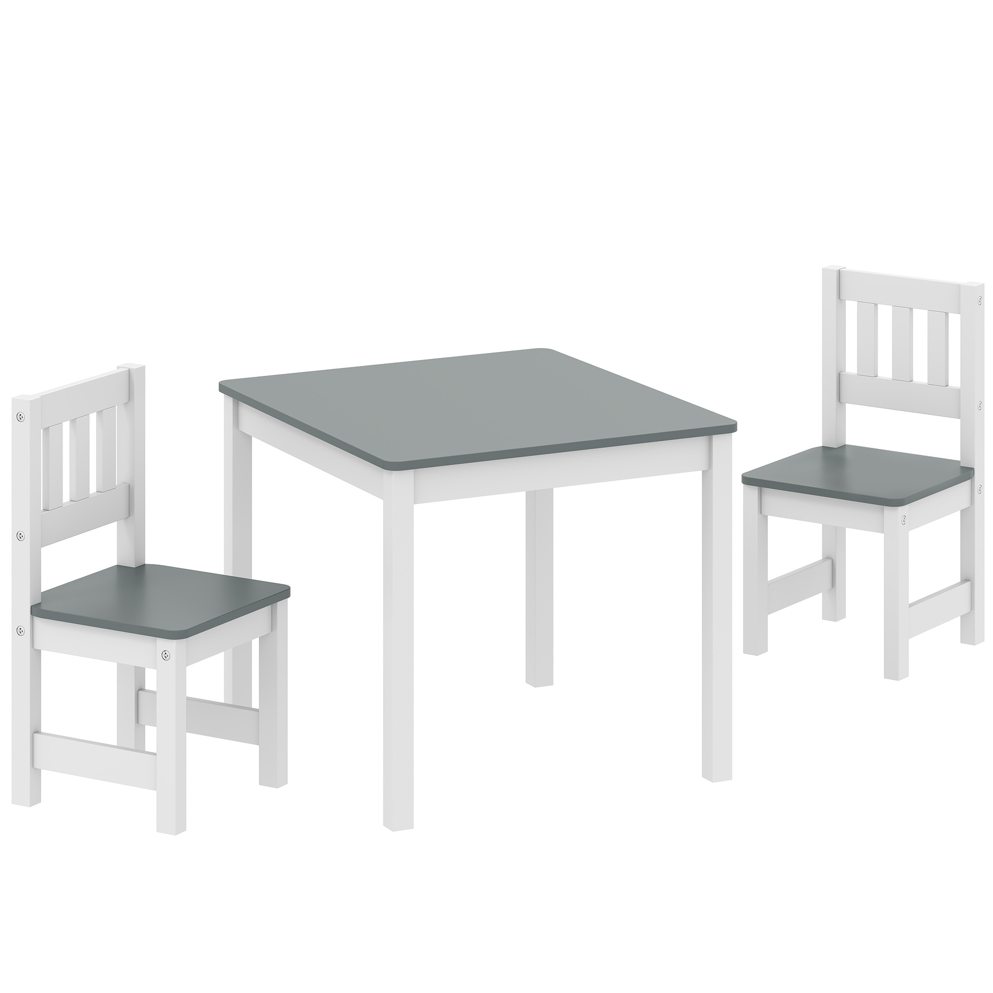 Laste laud 2 tooliga, 3-osaline komplekt, hall, 56 x 52 x 48 cm