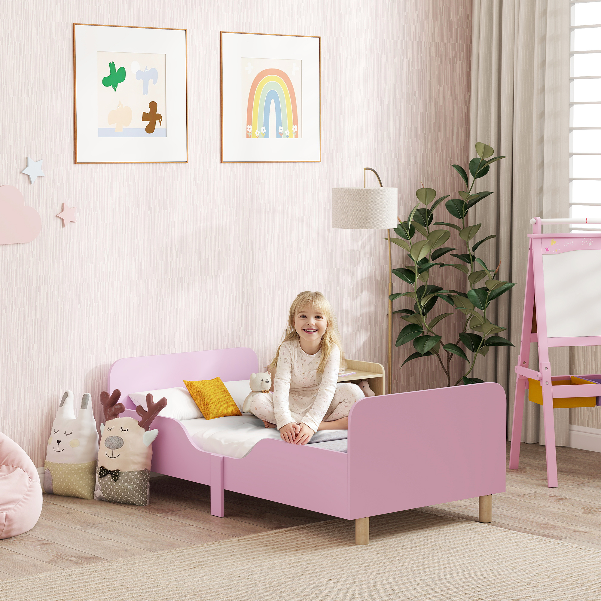 Laste voodiraam, roosa, MDF, 143,5 x 74,2 x 50 cm