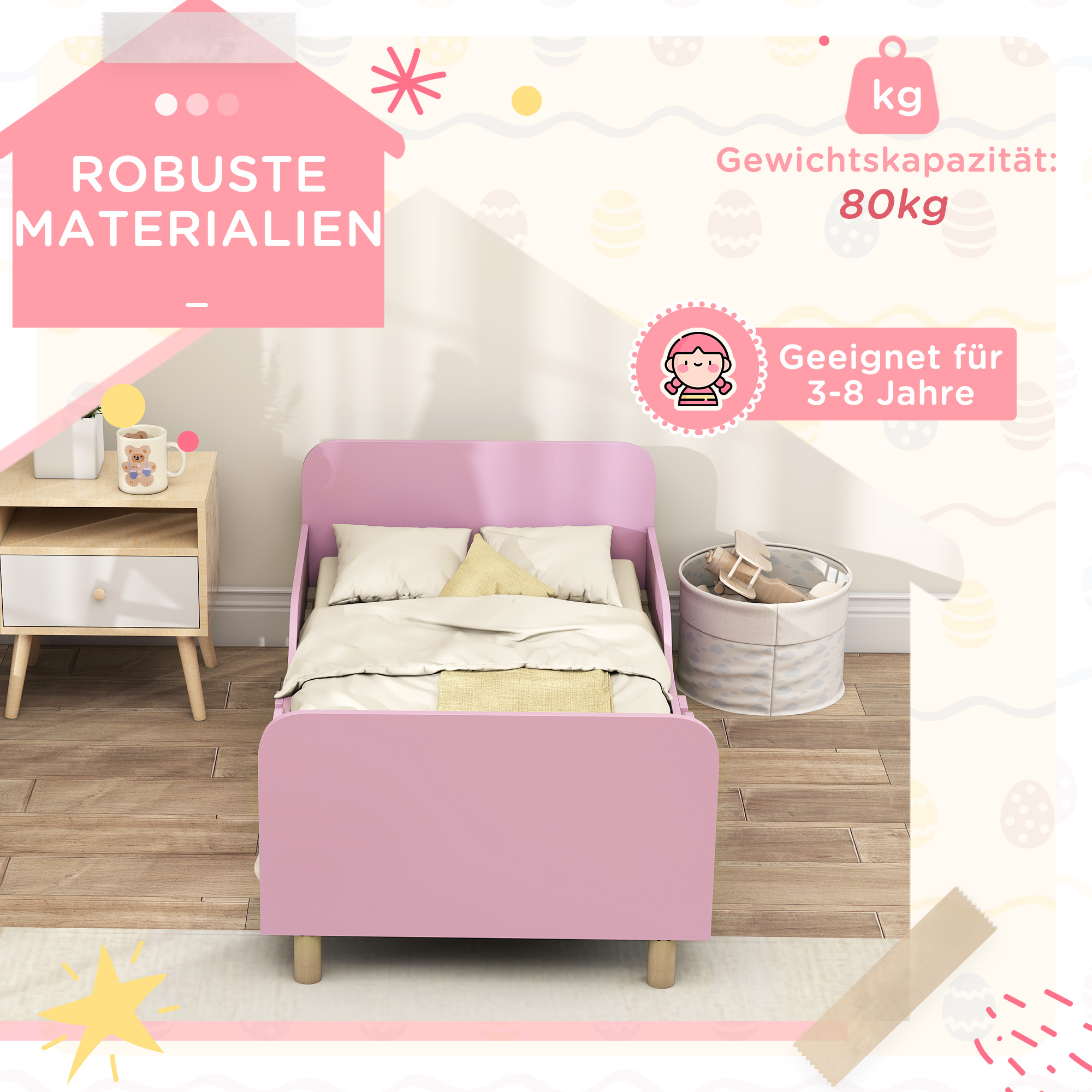 Laste voodiraam, roosa, MDF, 143,5 x 74,2 x 50 cm
