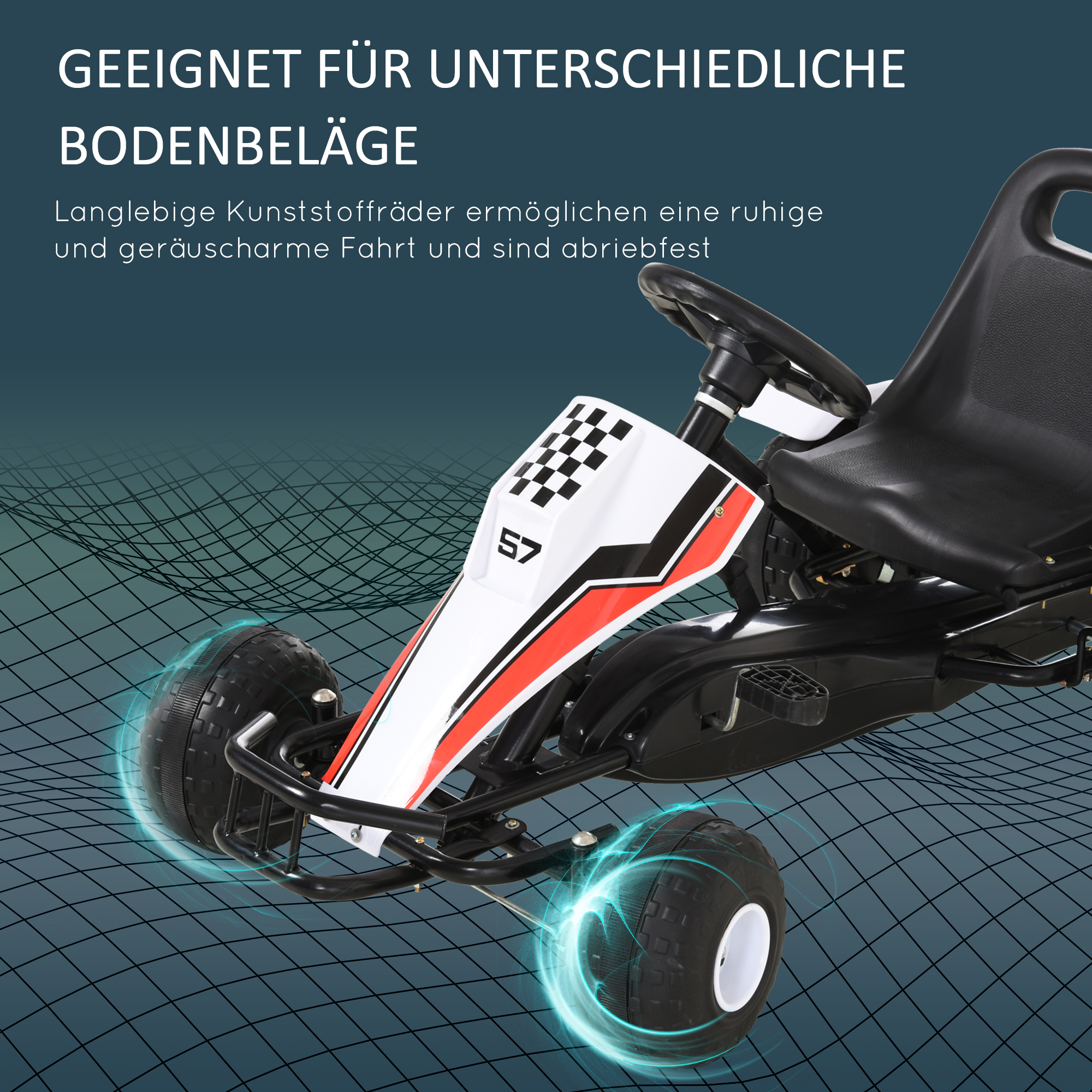 Pedalkart lastele, valge, kuni 35 kg, 104 x 66 x 57 cm