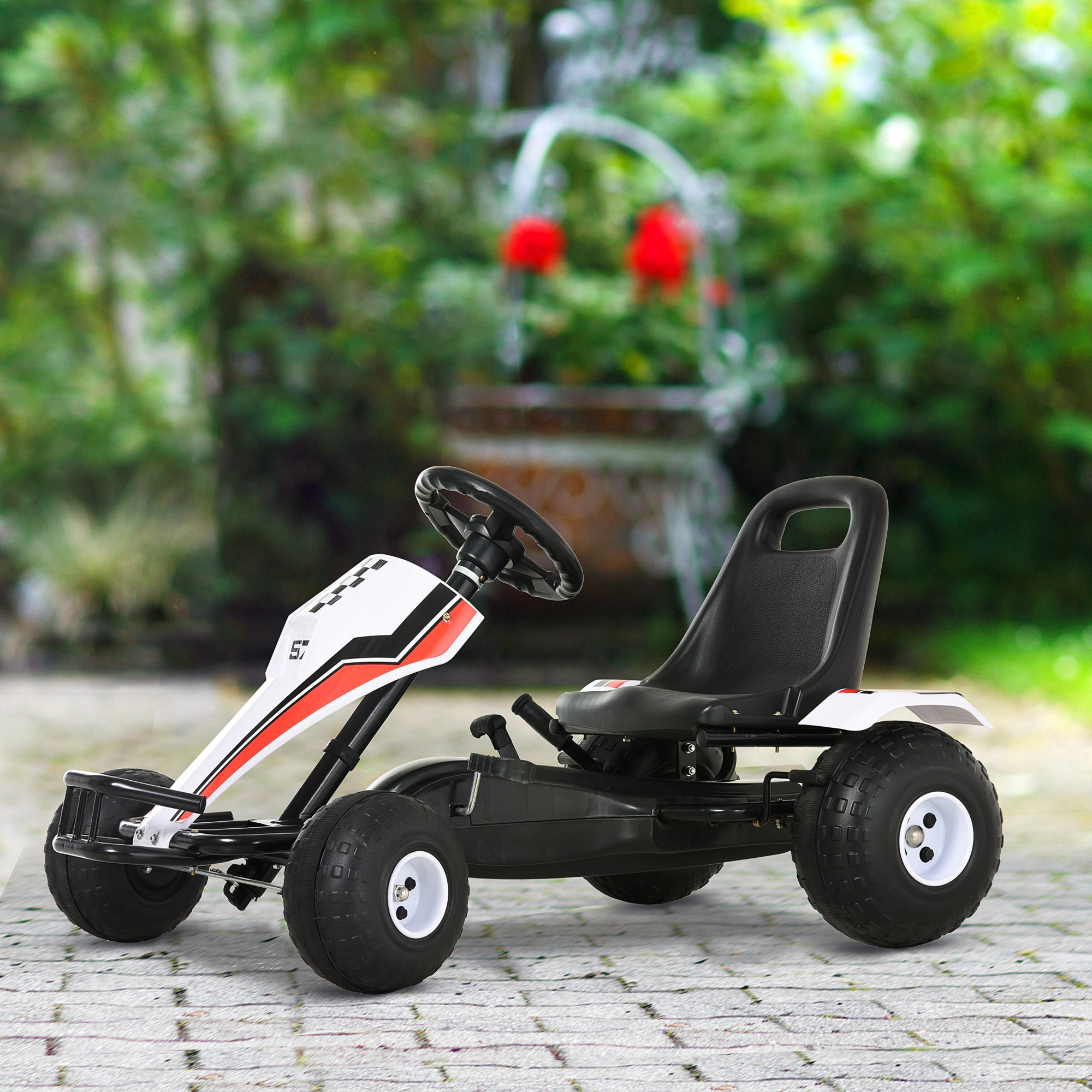 Pedalkart lastele, valge, kuni 35 kg, 104 x 66 x 57 cm
