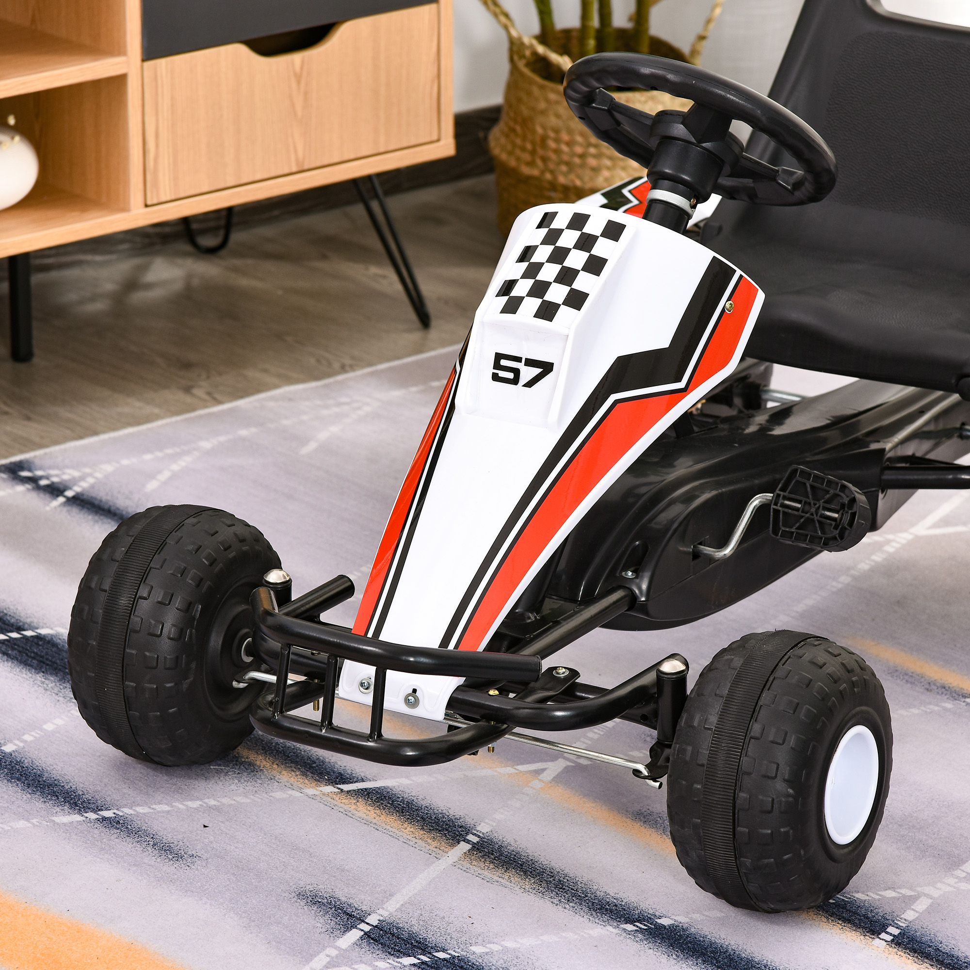 Pedalkart lastele, valge, kuni 35 kg, 104 x 66 x 57 cm